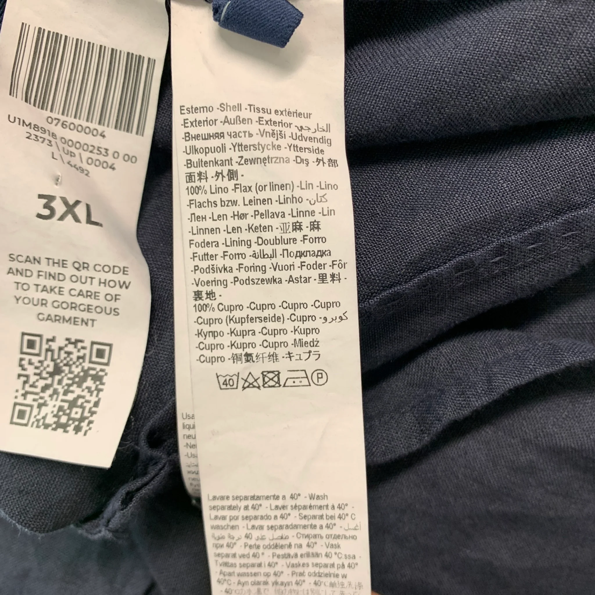 120% LINO Size 46 Navy Linen Notch Lapel Sport Coat - Image 8
