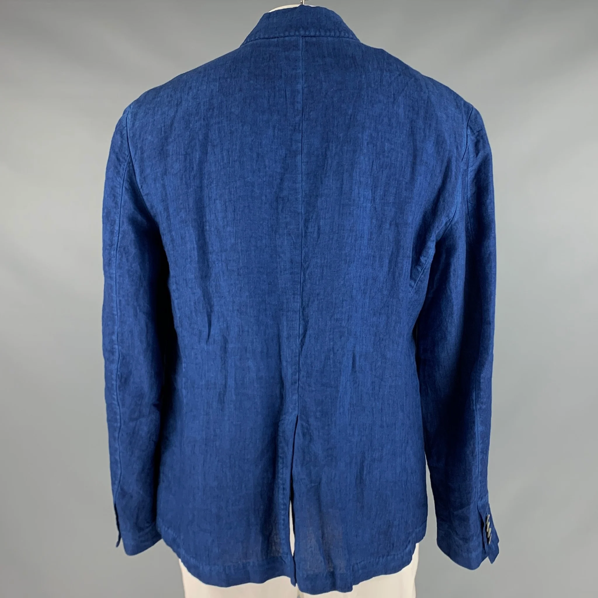 120% LINO Size 48 Blue Linen Notch Lapel Sport Coat - Image 3