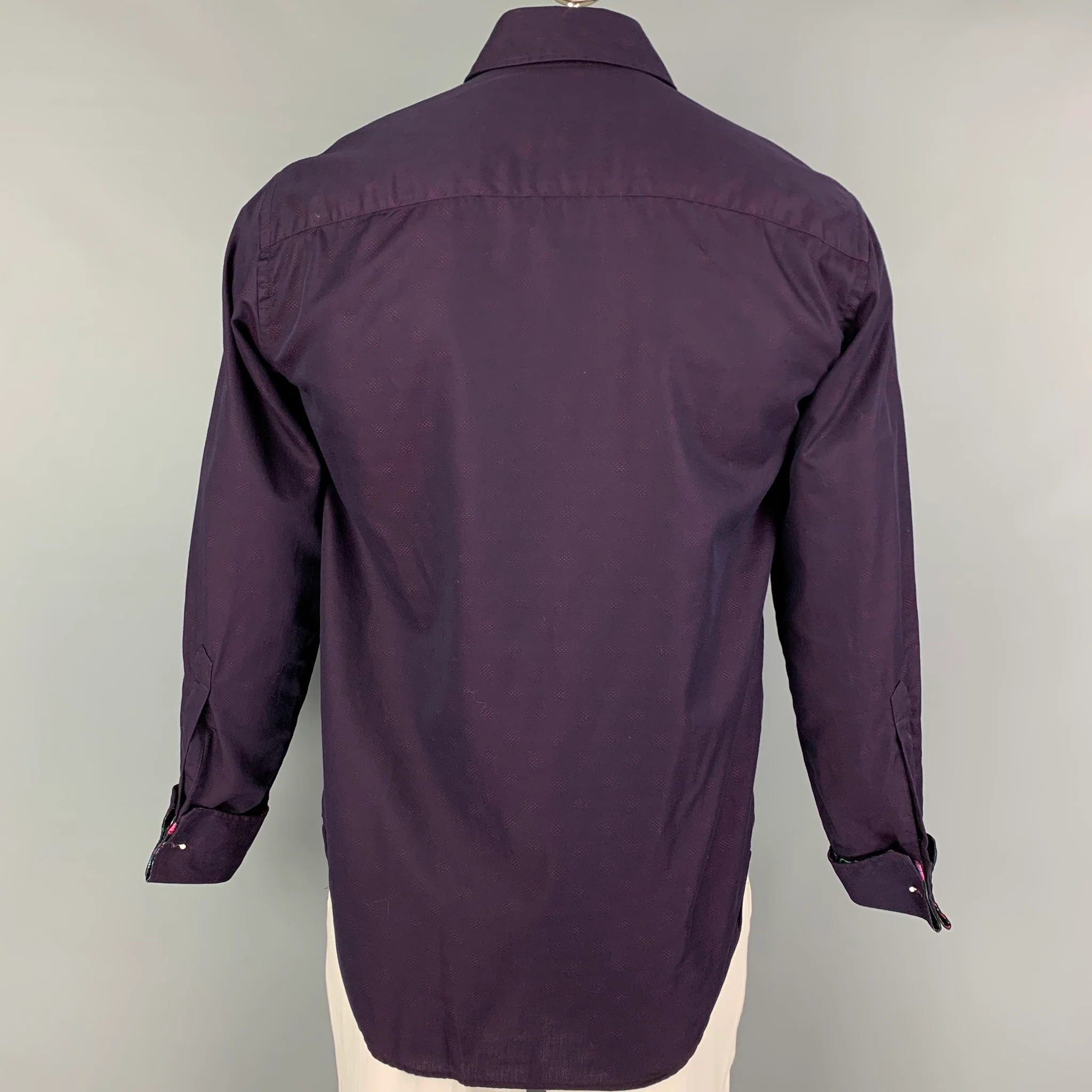 1LIKENOOTHER Size M Purple Red Print Cotton French Cuff Long Sleeve Shirt - Image 3