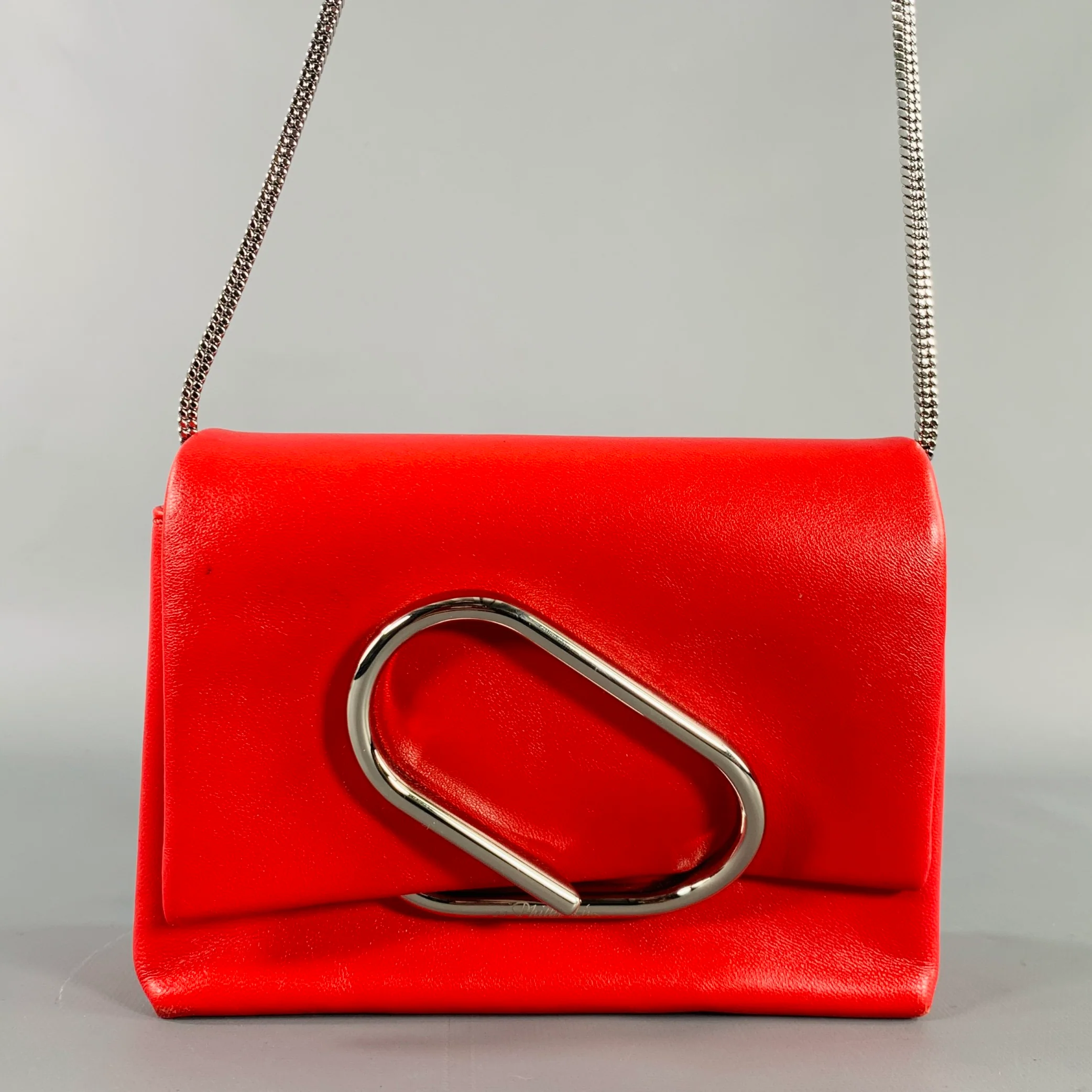 3.1 PHILLIP LIM Alix Red Silver Leather Metal Paper Clip Handbag