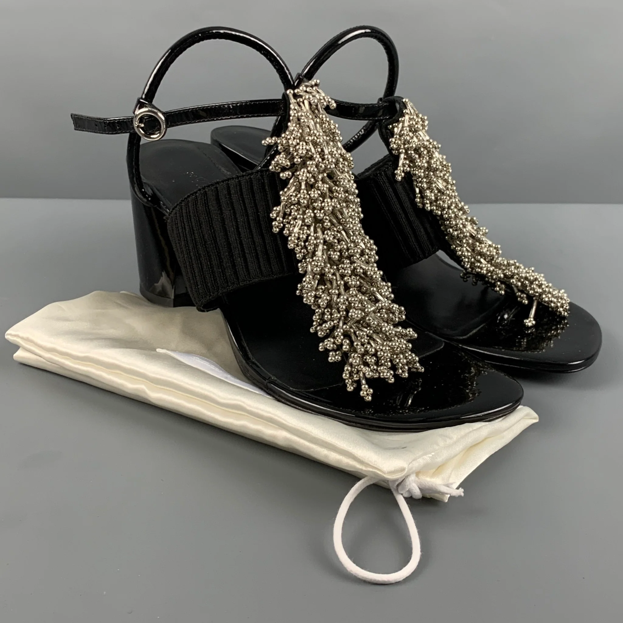 3.1 PHILLIP LIM Size 10 Black Patent Leather Aplique Ankle Strap Sandals - Image 11