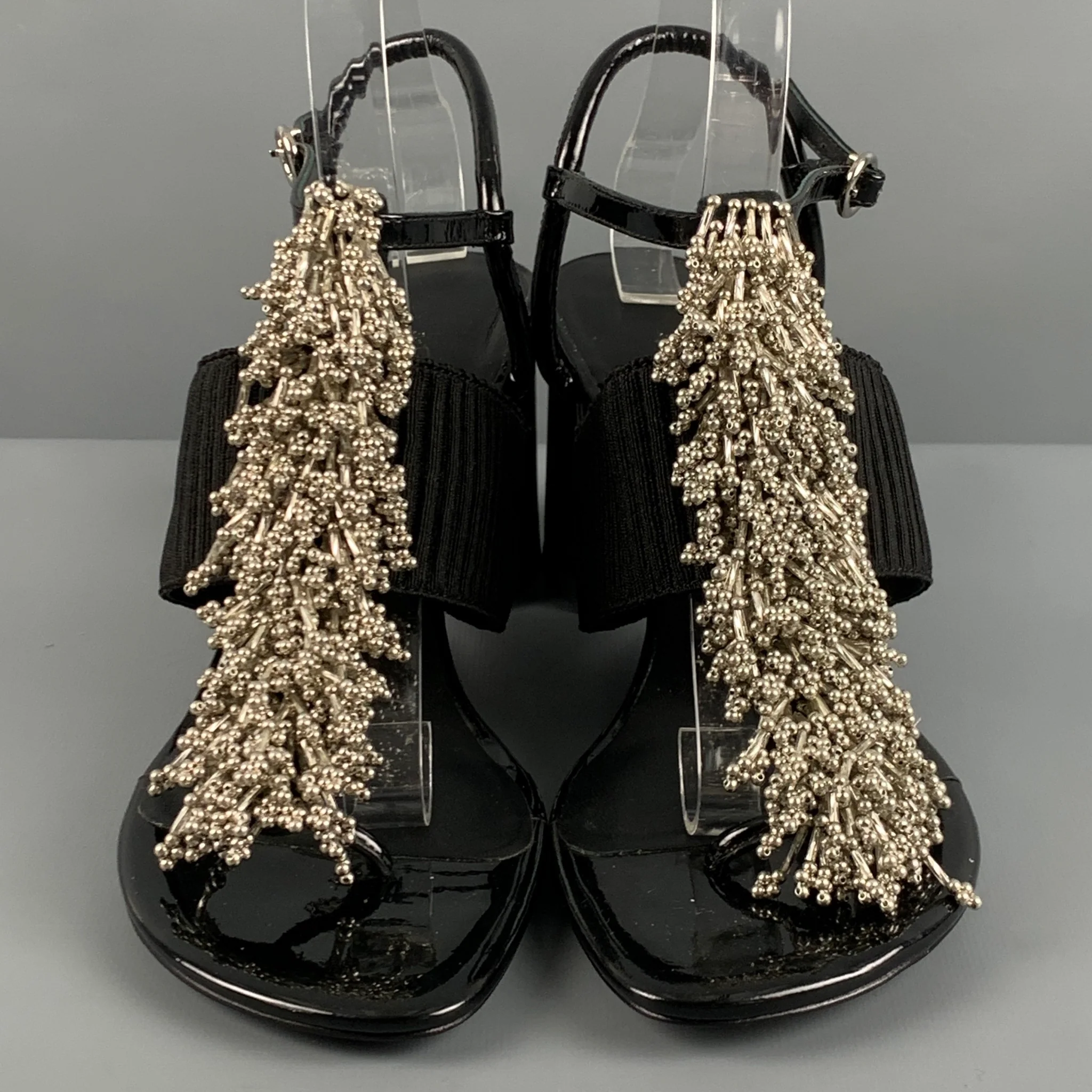 3.1 PHILLIP LIM Size 10 Black Patent Leather Aplique Ankle Strap Sandals - Image 5