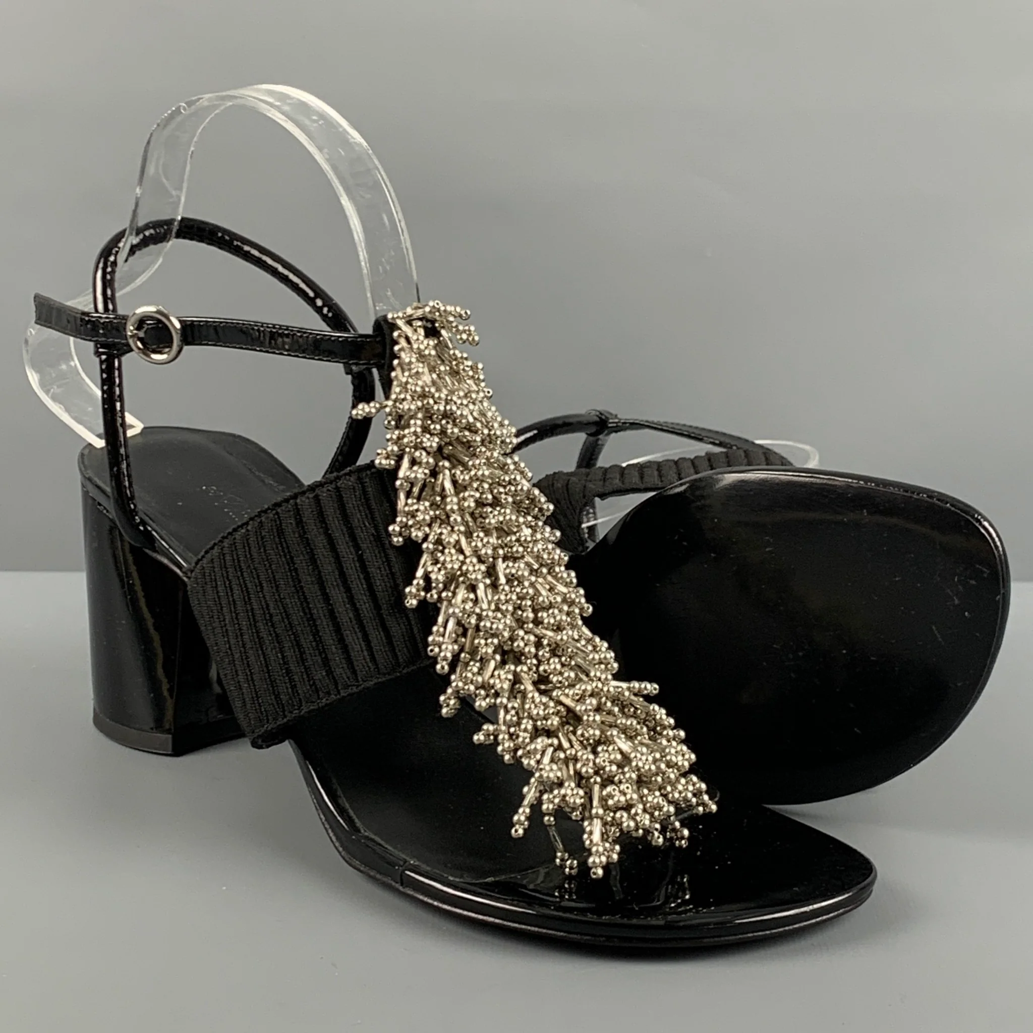 3.1 PHILLIP LIM Size 10 Black Patent Leather Aplique Ankle Strap Sandals - Image 6