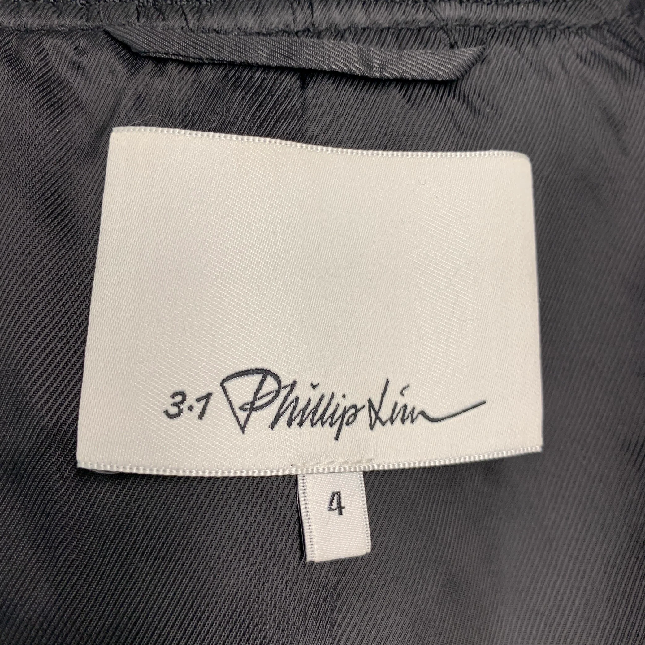 3.1 PHILLIP LIM Size 4 Black Navy Polyester Cotton Chevron Bomber Jacket - Image 5