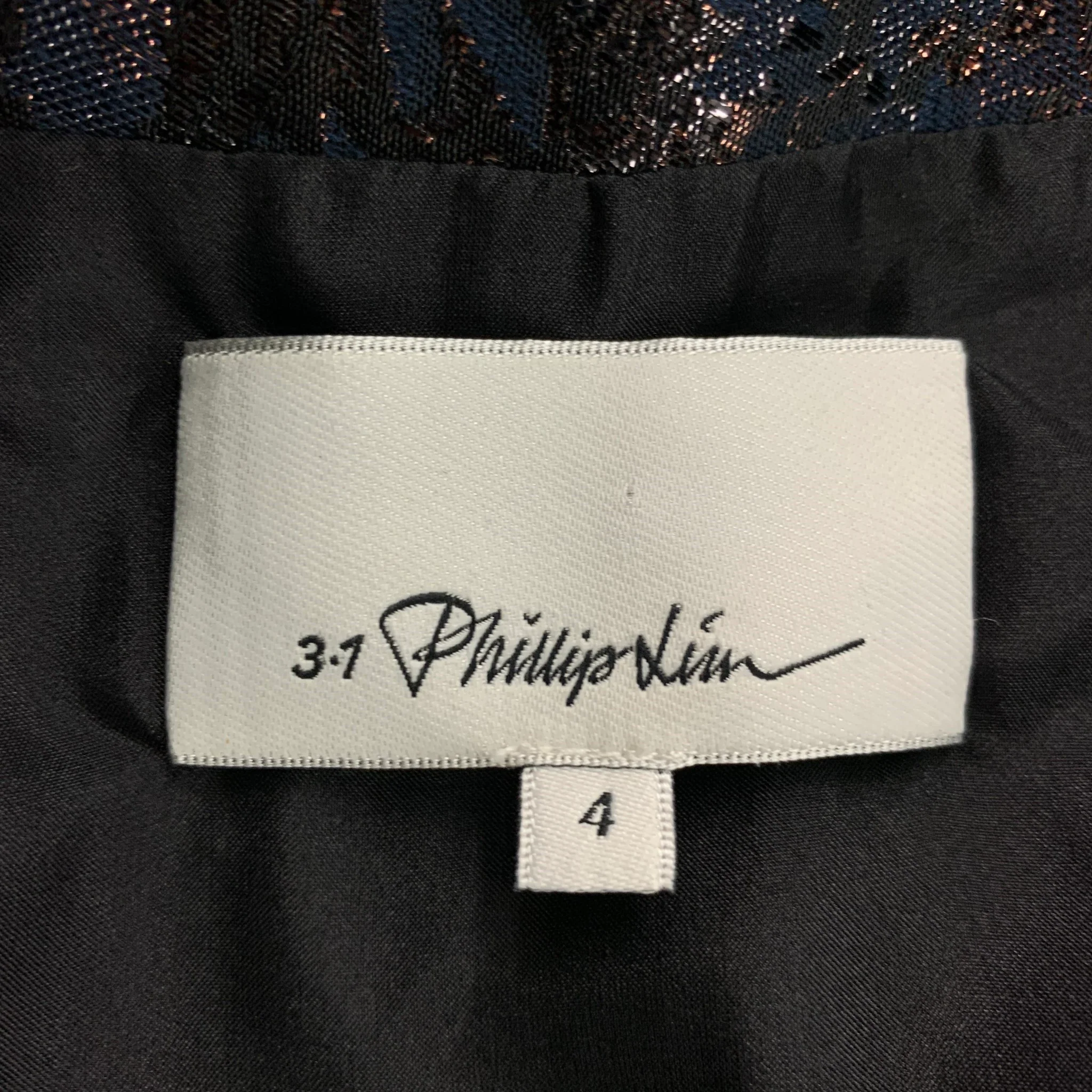 3.1 PHILLIP LIM Size 4 Navy Copper Jacquard Floral Skater Above Knee Skirt - Image 4