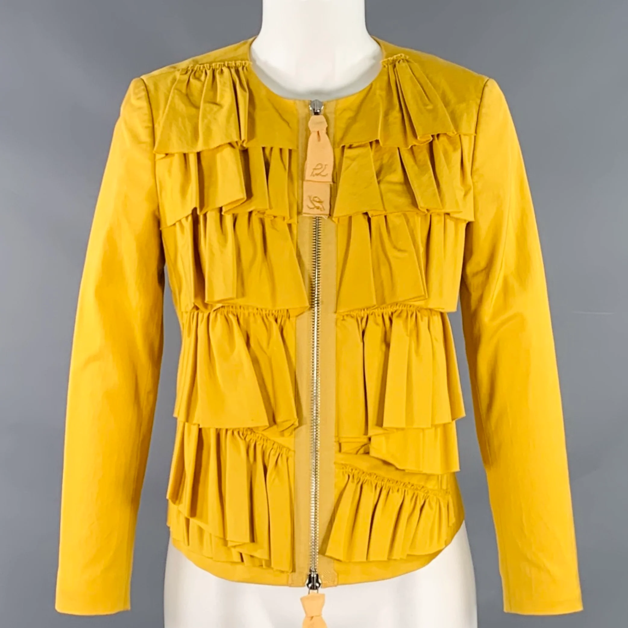 3.1 PHILLIP LIM Size 4 Yellow Cotton Blend Ruffled Jacket Blazer