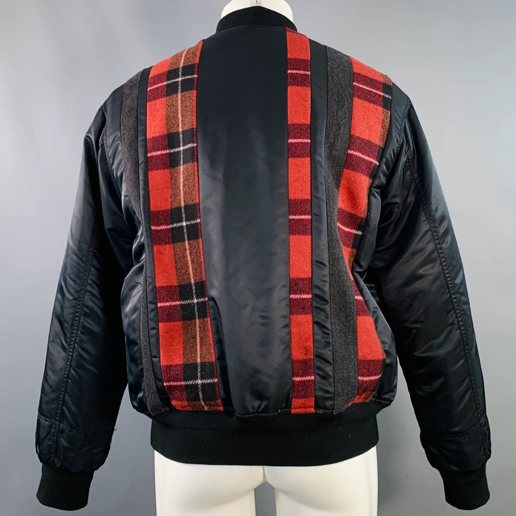3.1 PHILLIP LIM Size S Black Red Grey Plaid Trim Nylon Bomber Jacket - Image 4