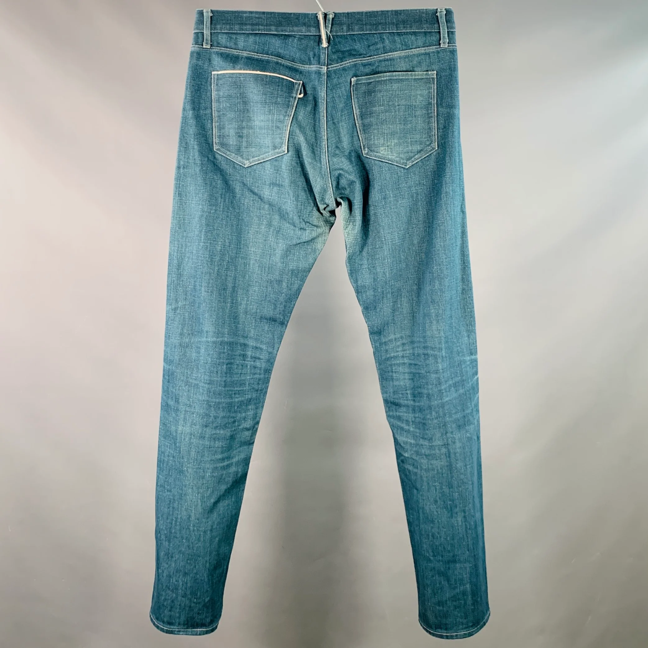 3 X 1 Size 34 Blue White Contrast Trim Cotton Straight Selvedge Jeans - Image 3