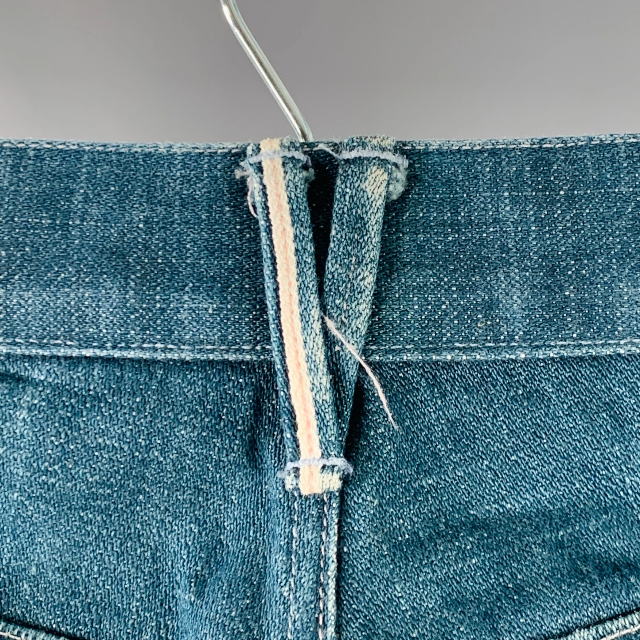 3 X 1 Size 34 Blue White Contrast Trim Cotton Straight Selvedge Jeans - Image 4