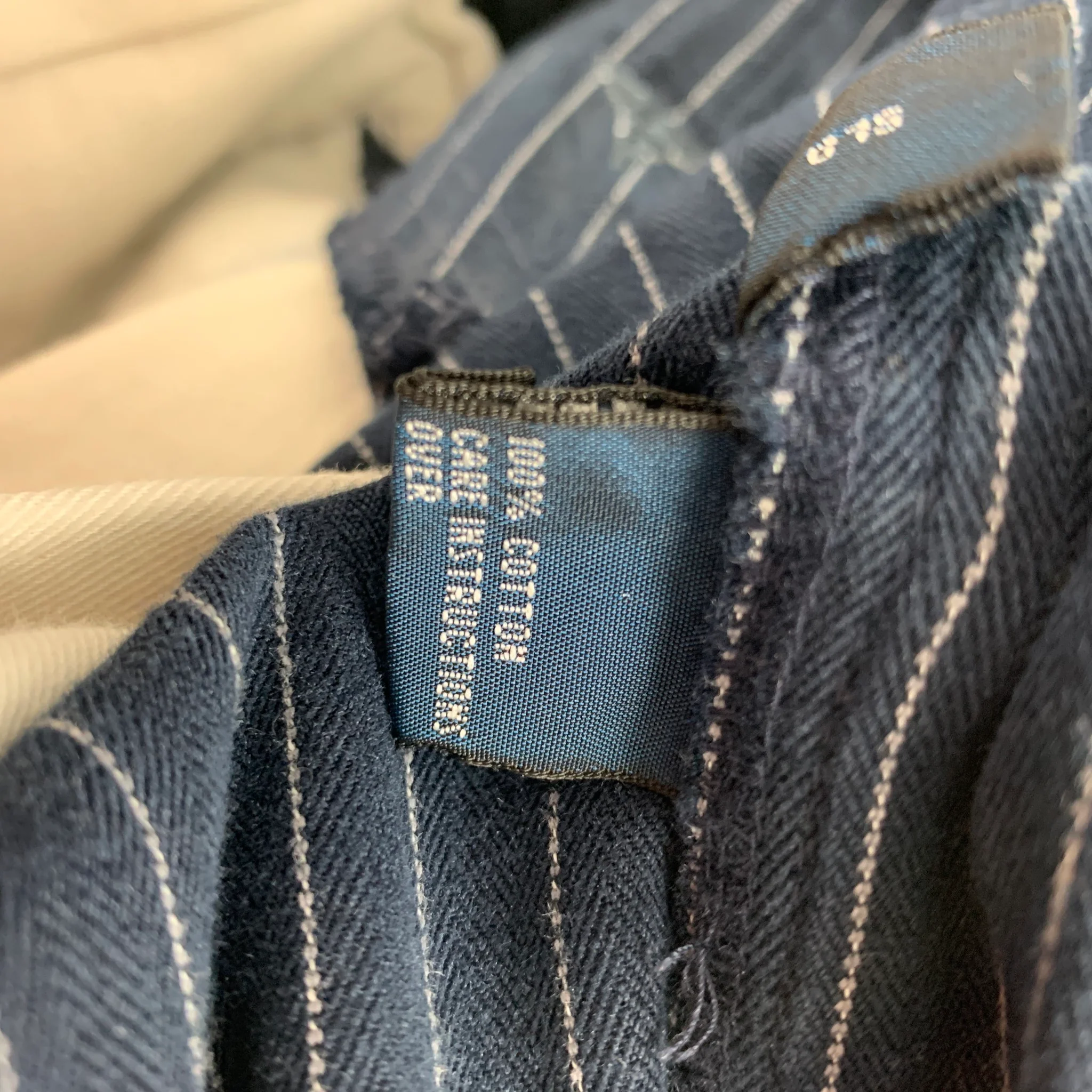 POLO by RALPH LAUREN Size 34 Navy White Pinstripe Cotton Button Fly Casual Pants - Image 3