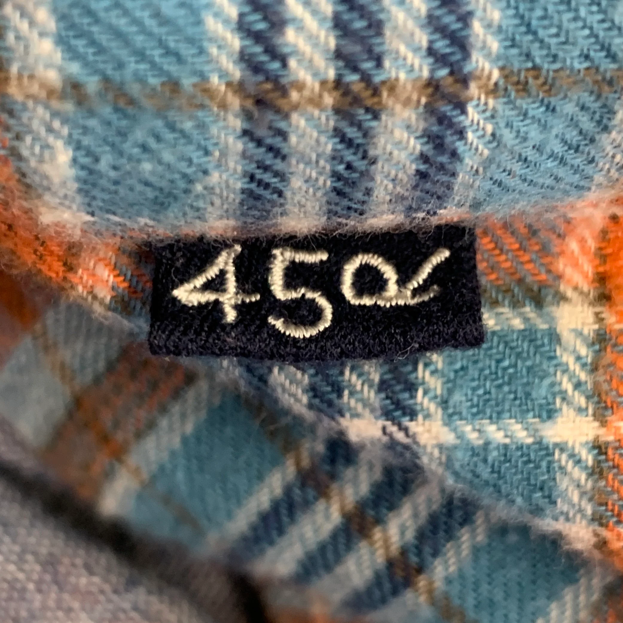 45rpm Size XL Blue Orange Plaid Cotton Curved Cutaway Flannel Long Sleeve Shirt - Image 7