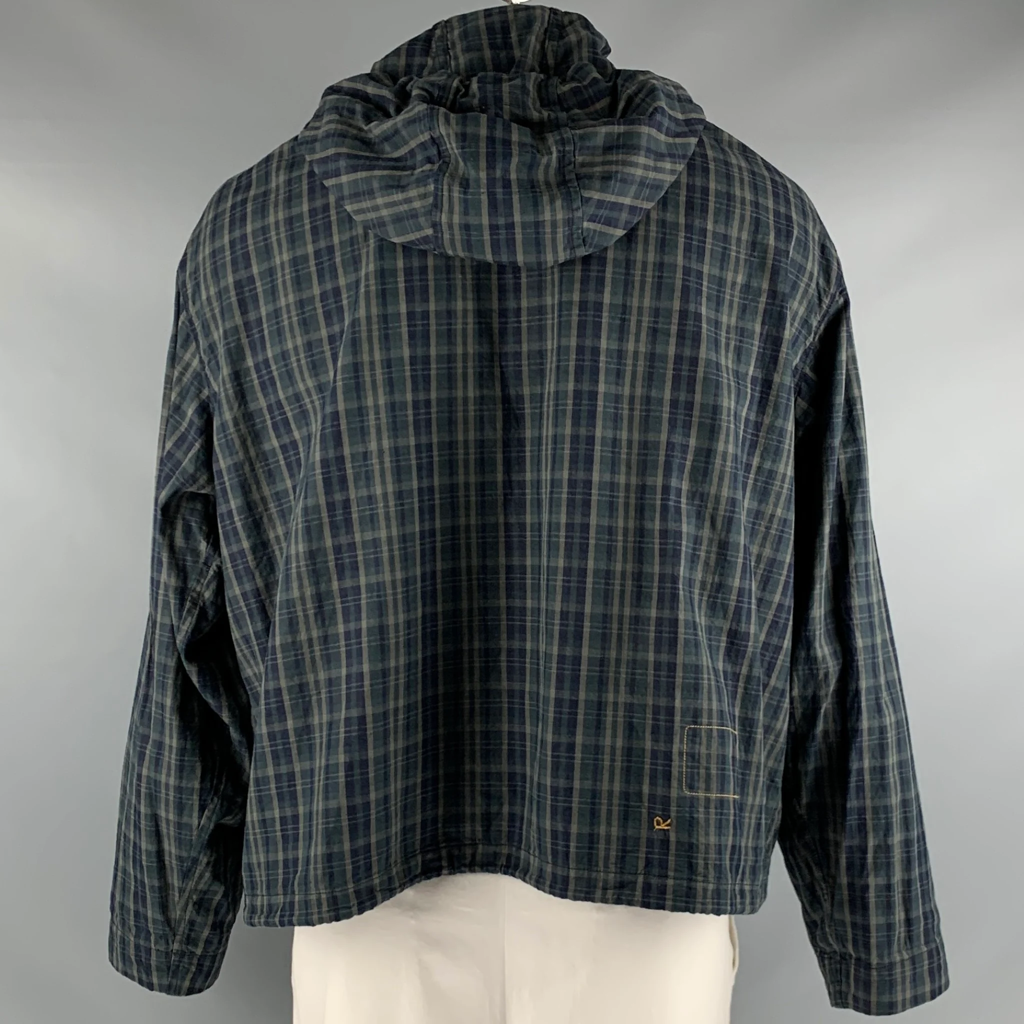 45rpm Size XL Navy Green Plaid Cotton Zip & Buttons Jacket - Image 3