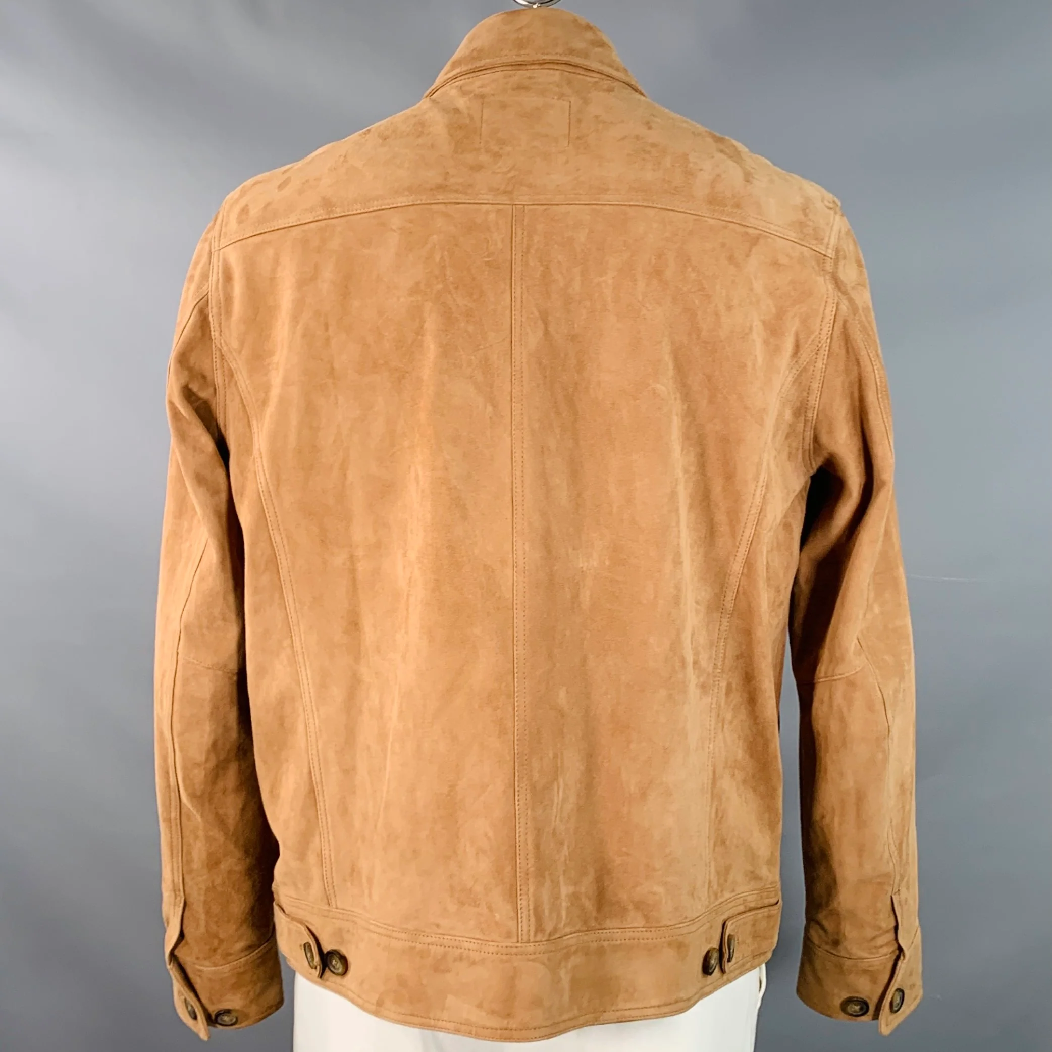 7 DIAMONDS Size XXL Camel Suede Two Pockets Zip Up Jacket - Image 3