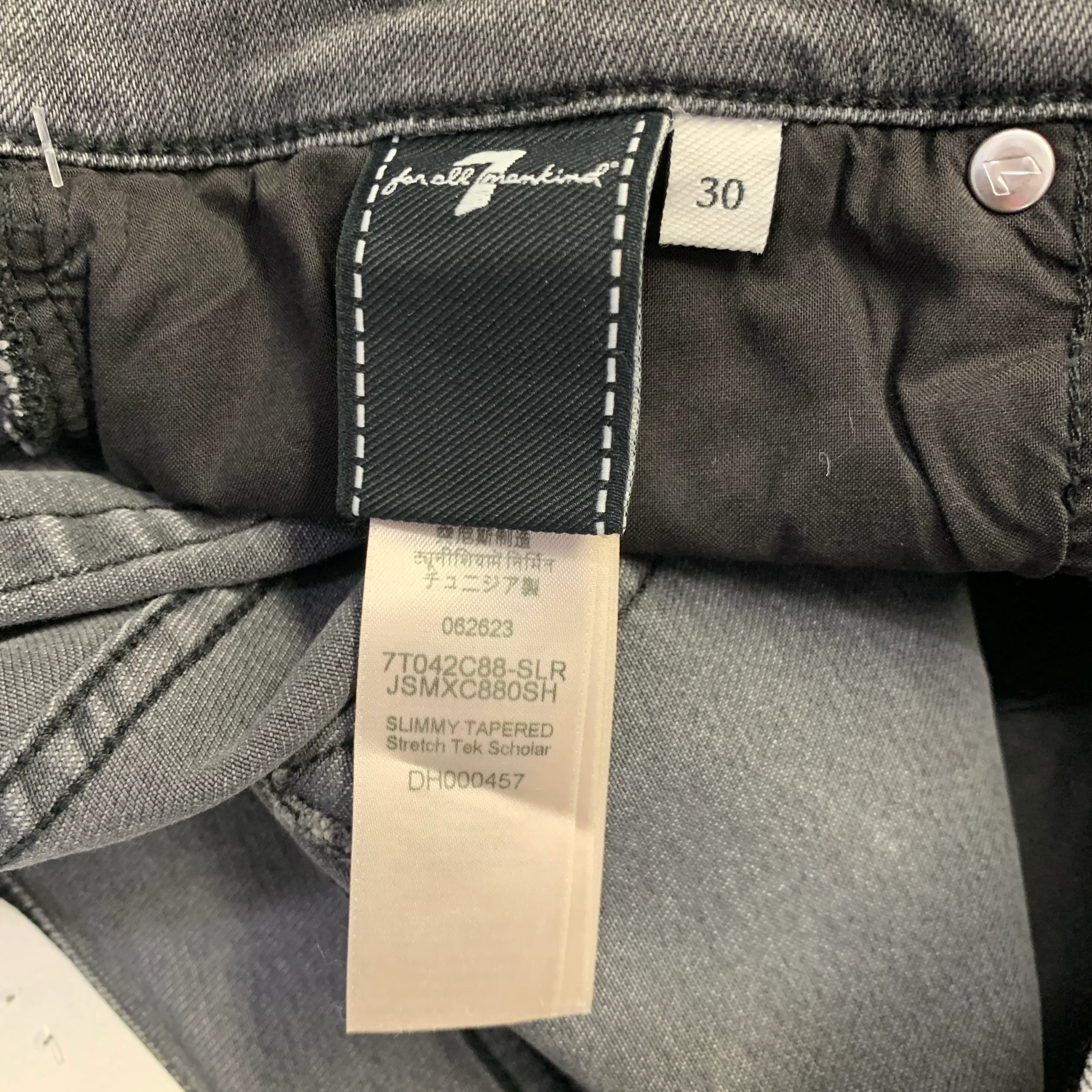 7 FOR ALL MANKIND Size 30 Grey Cotton Blend Tapered Slim Five Pockets Jeans - Image 9