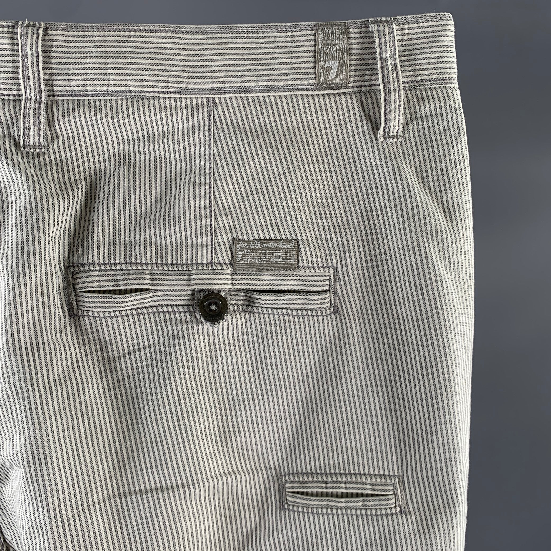 7 FOR ALL MANKIND Size 38 White Grey Stripe Cotton Linen Straight Casual Pants - Image 2