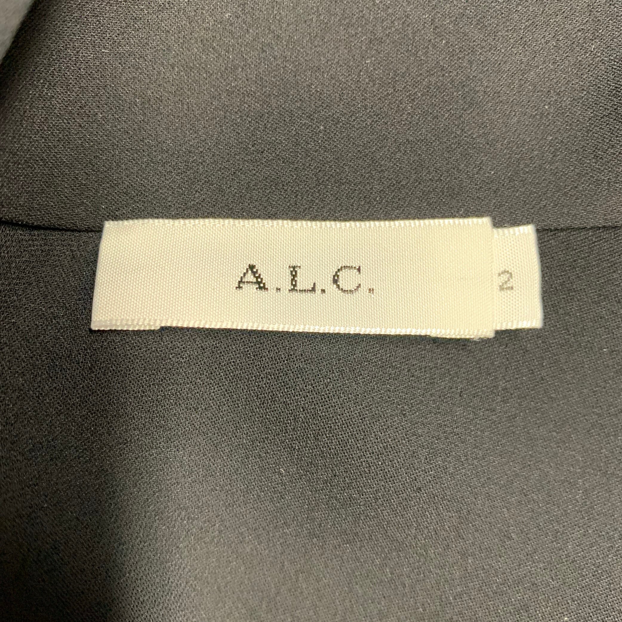 A.L.C. Size 2 Black Silk Bow Cap Sleeves Blouse Dress Top - Image 5