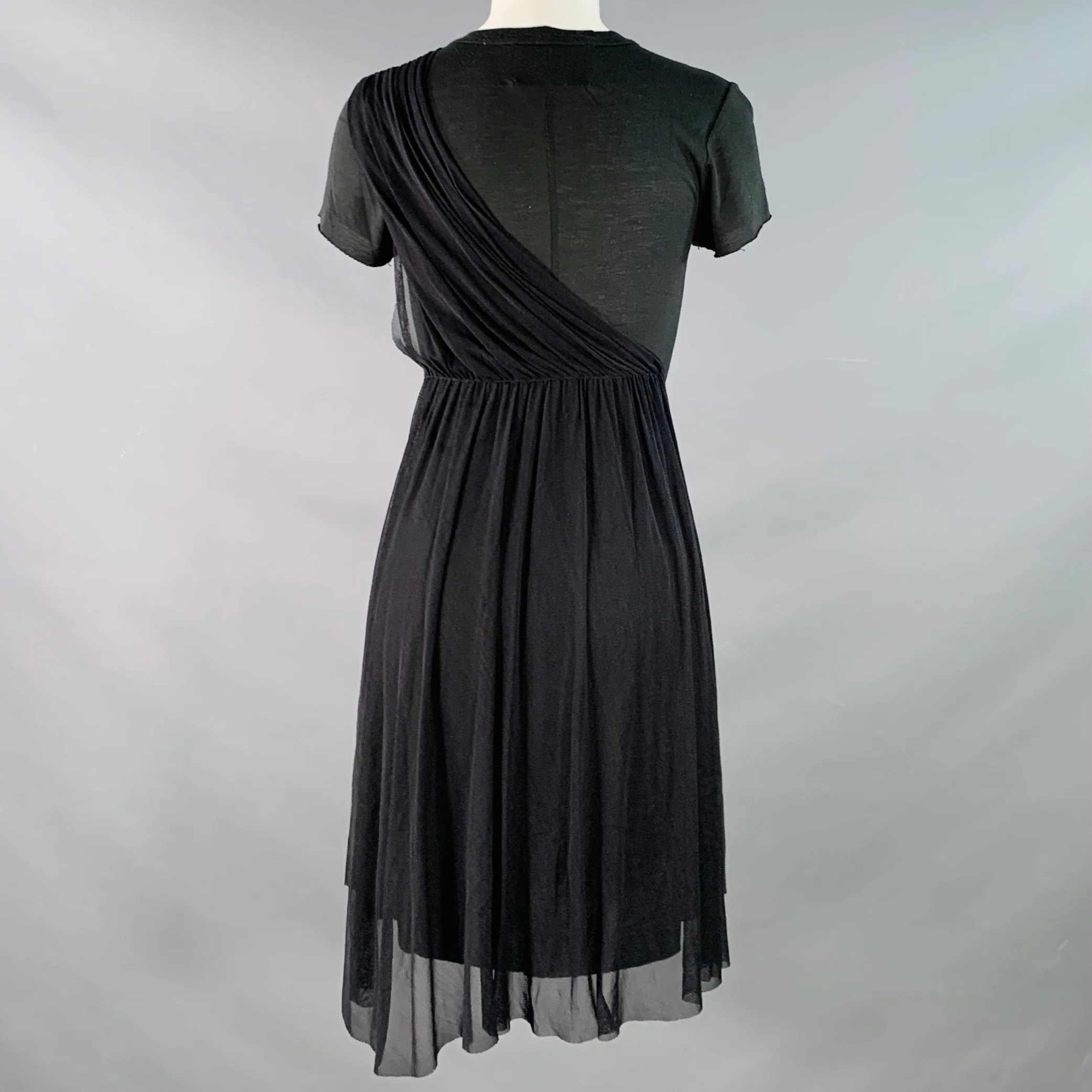 A.L.C. Size 4 Black Modal Silk Mesh Mixed Fabrics Short Sleeve Dress - Image 4