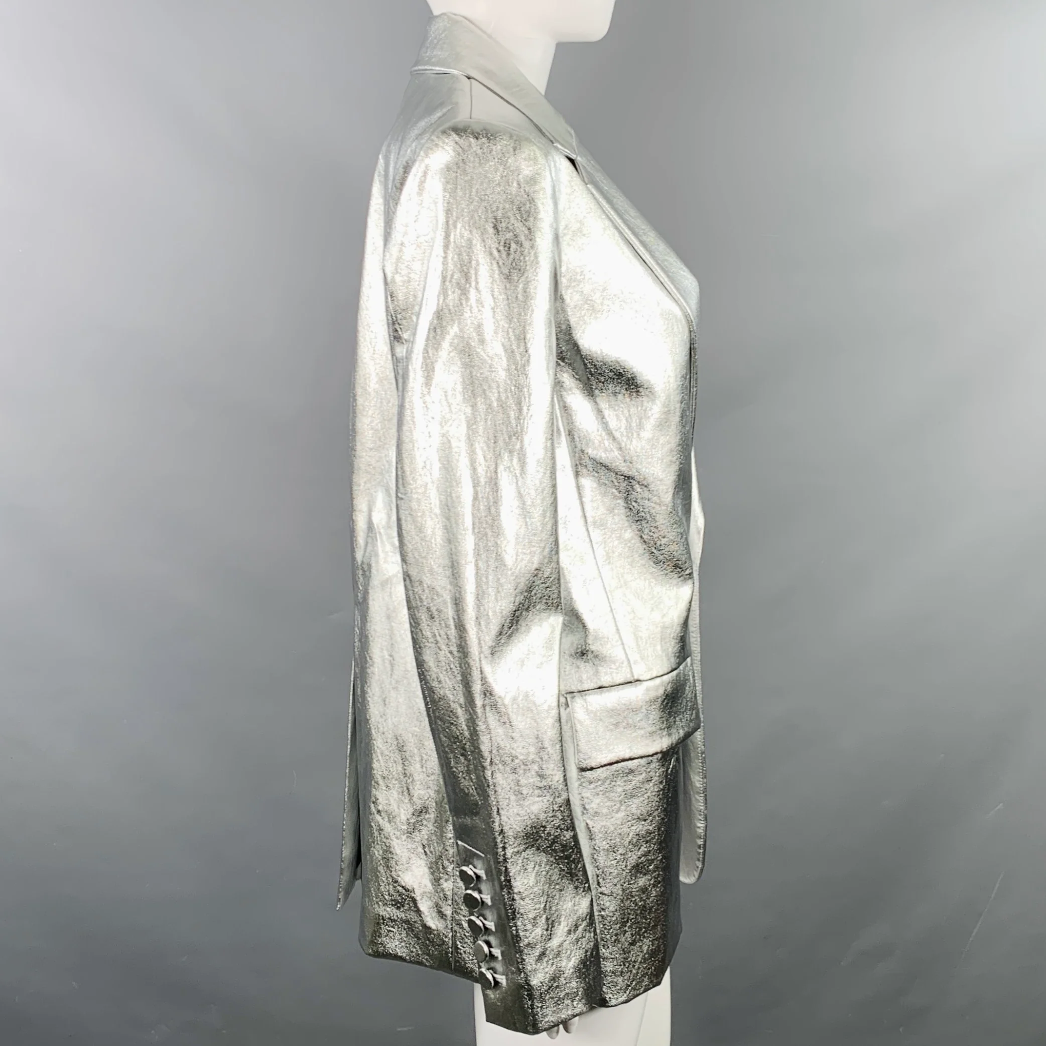 A.L.C. Size XS Silver Viscose Blend Metallic Jacket Blazer - Image 2