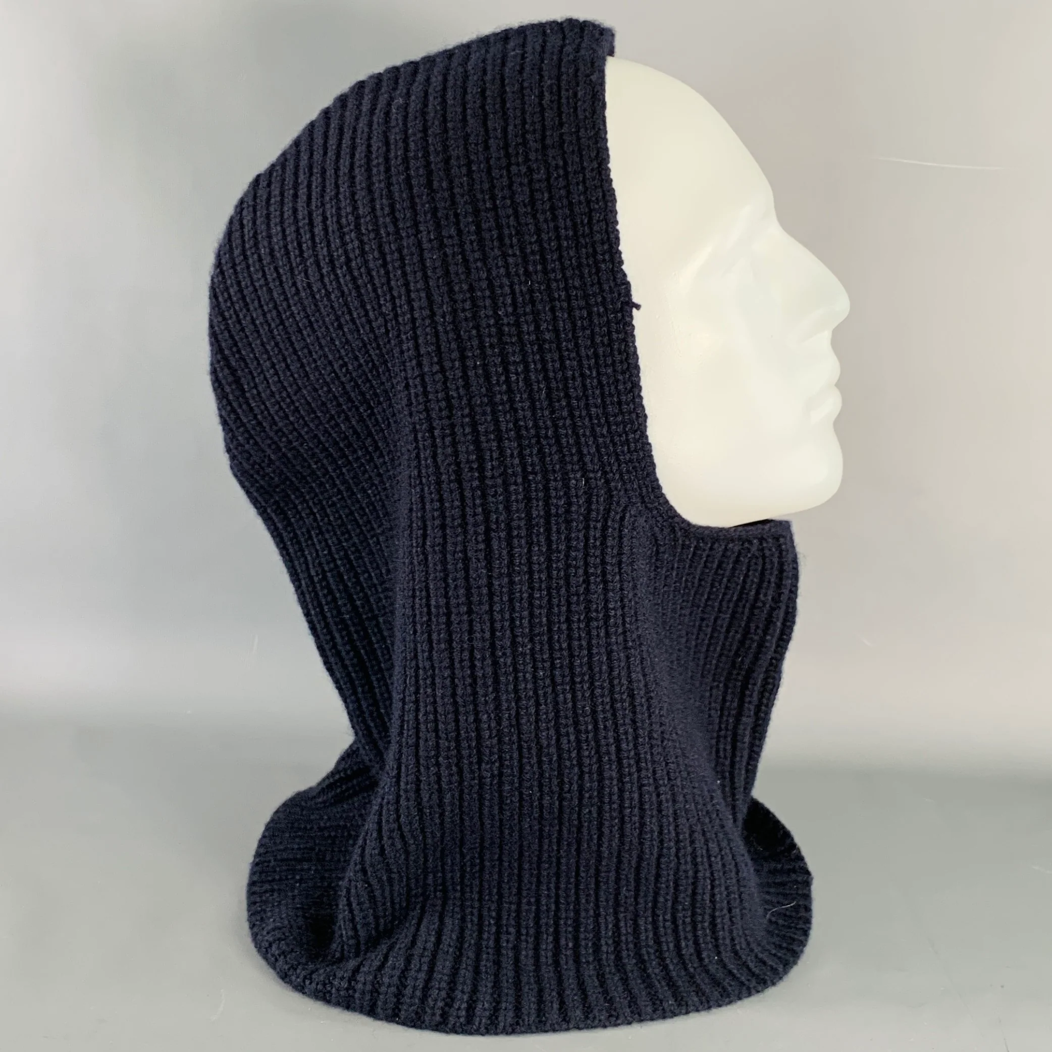 A.P.C. One Size Sacha Navy Ribbed Wool Cashmere Balaclava Hat