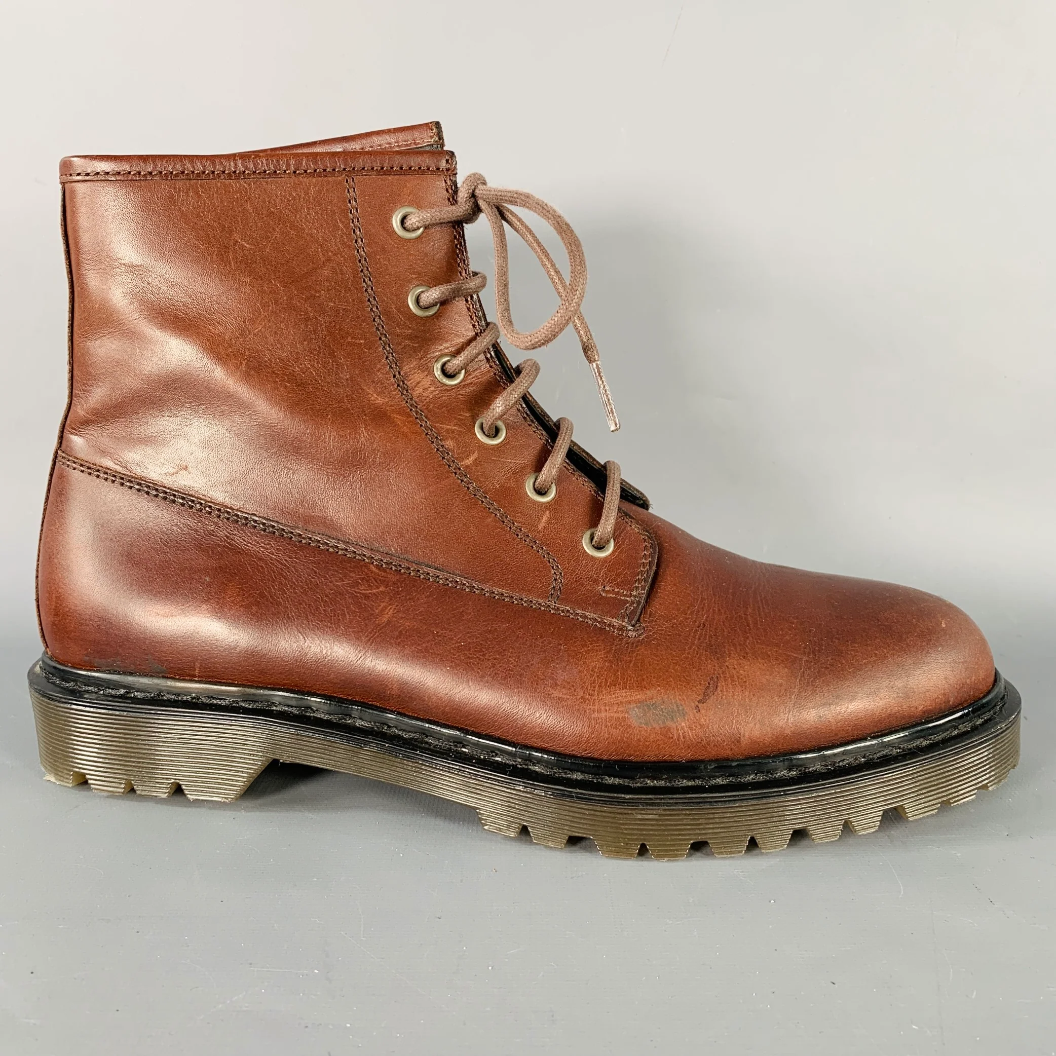 A.P.C. Size 11 Brown Leather Lace-Up Rubber Sole Ankle Boots - Image 2