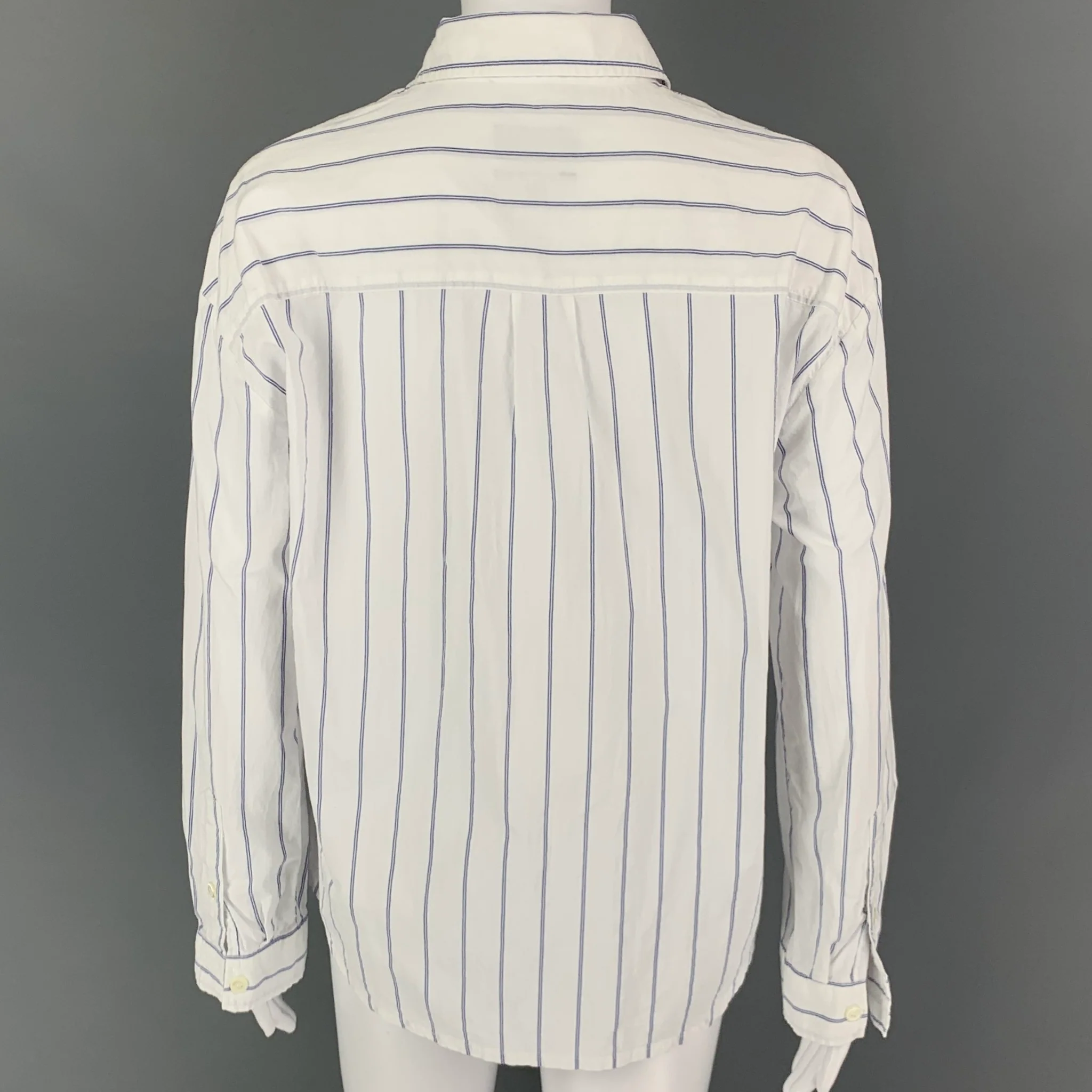 A.P.C. Size 2 White Blue Cotton Stripe Long Sleeve Casual Top - Image 3