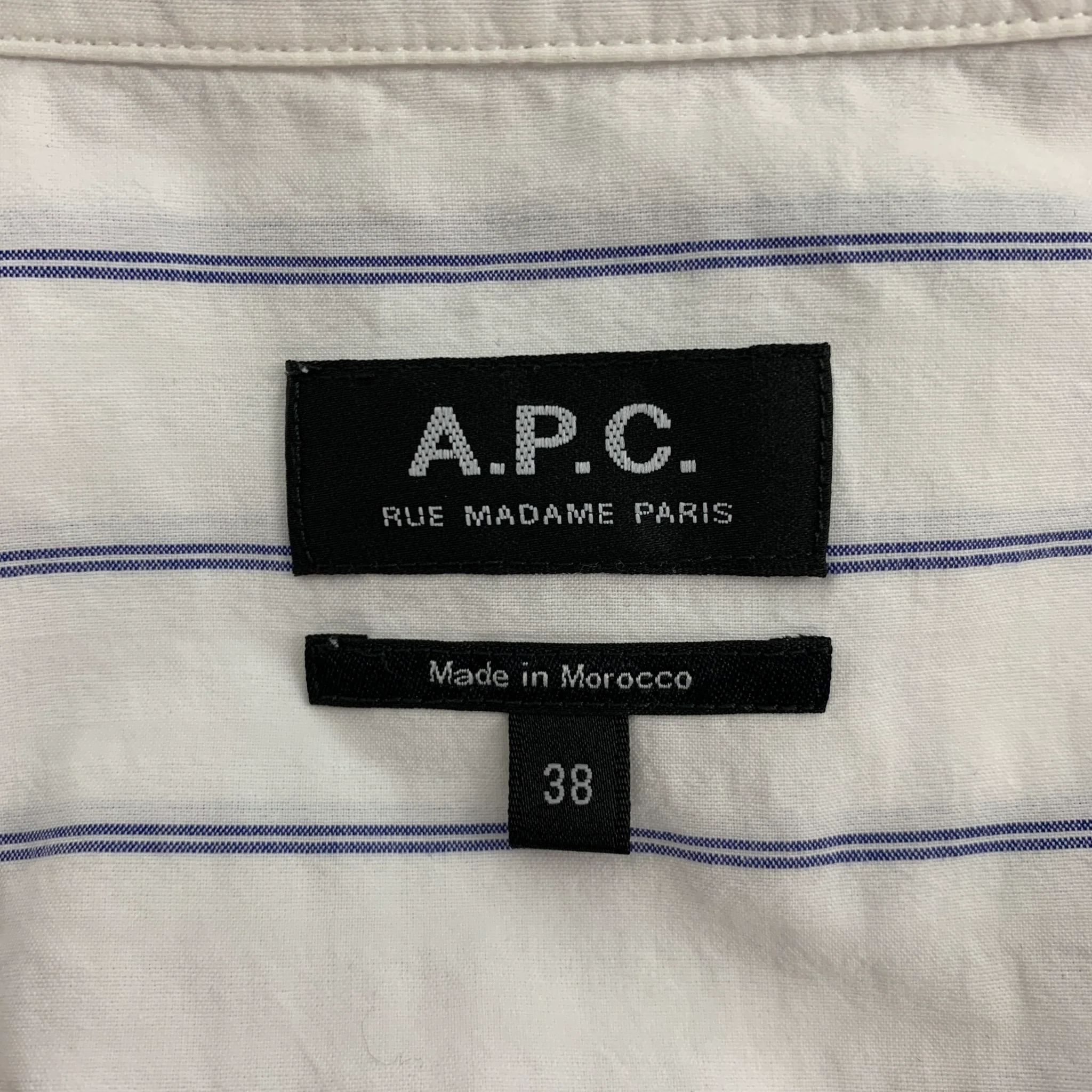 A.P.C. Size 2 White Blue Cotton Stripe Long Sleeve Casual Top - Image 5