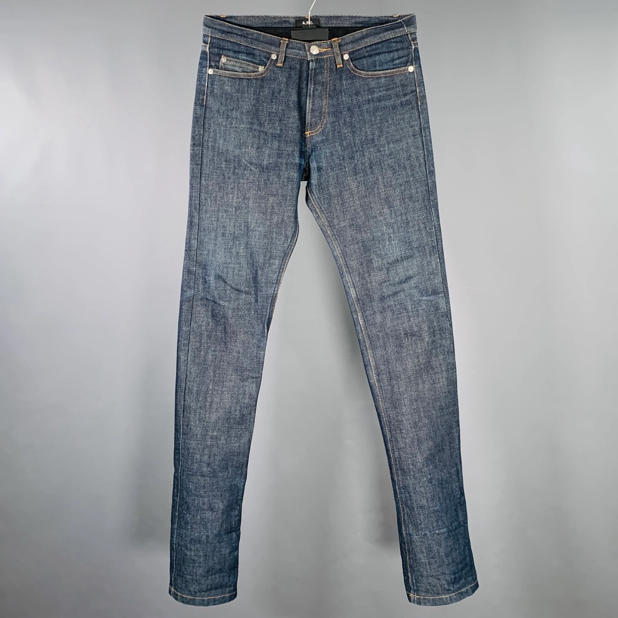 A.P.C. Size 30 Blue Contrast Stitch Cotton Straight Button Fly Jeans