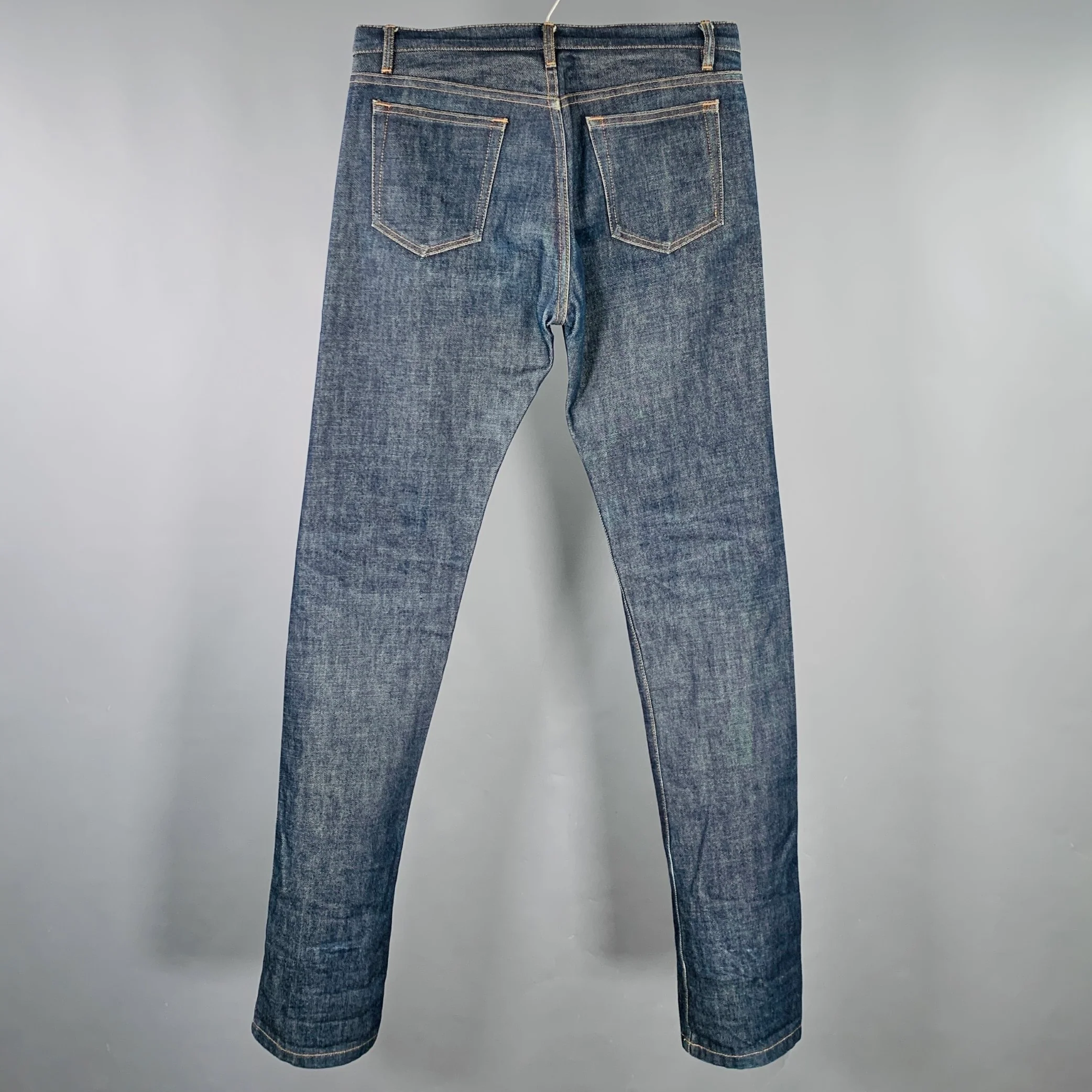 A.P.C. Size 30 Blue Contrast Stitch Cotton Straight Button Fly Jeans - Image 2