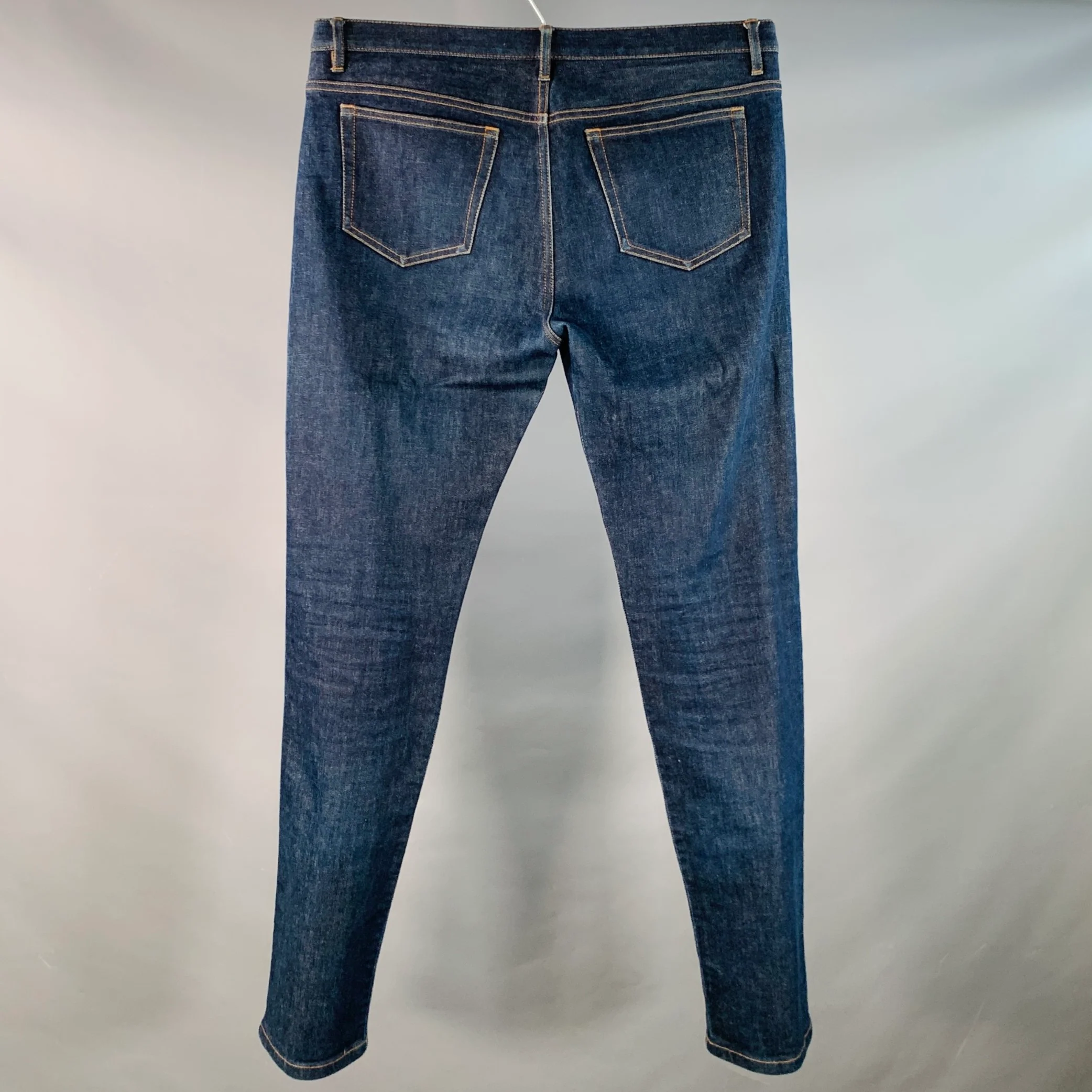 A.P.C. Size 34 Blue Contrast Stitch Cotton Blend Twill Tapered Button Fly Jeans - Image 3