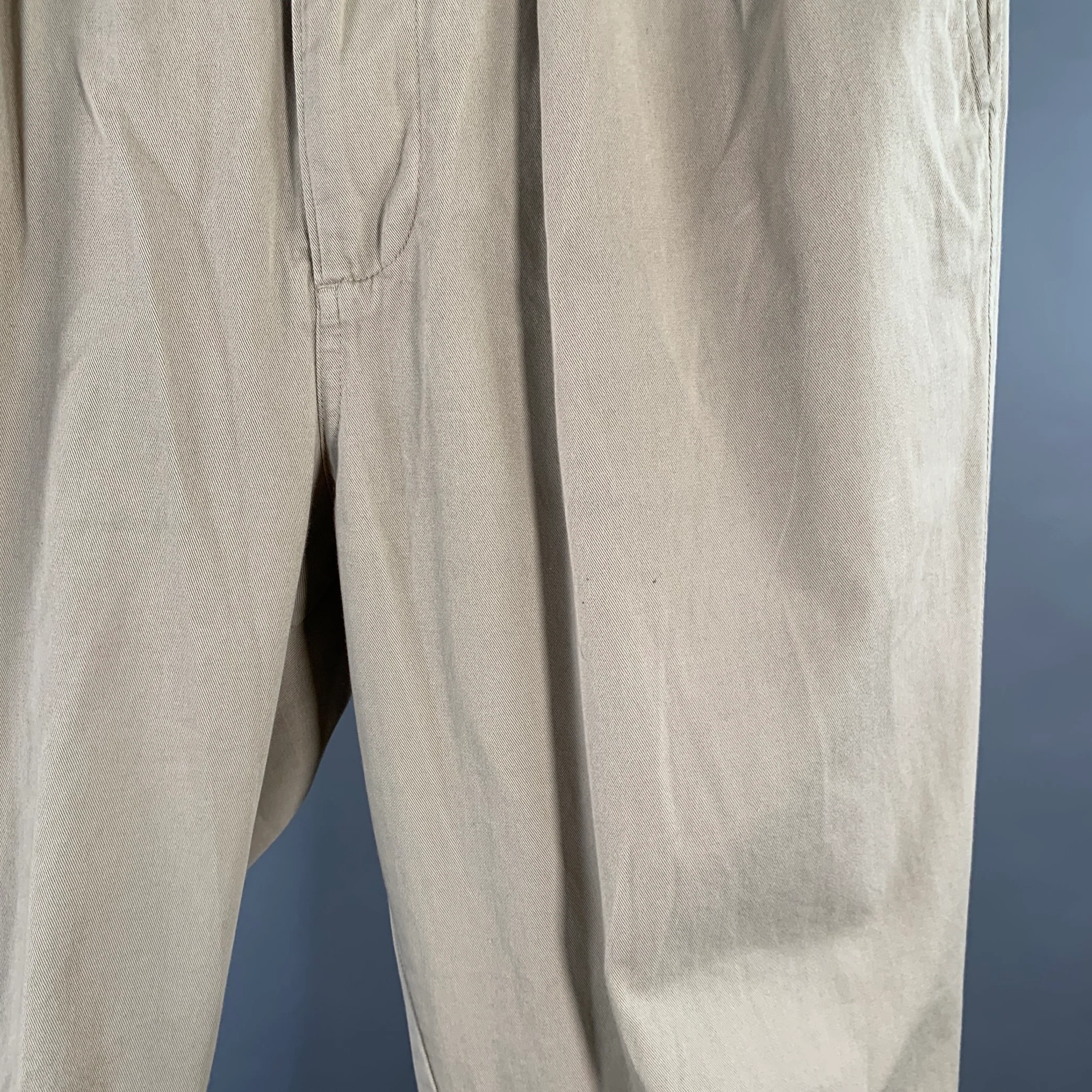 TOOD SNYDER Size 38 Beige Twill Cotton Pleated Side Tabs Casual Pants - Image 5