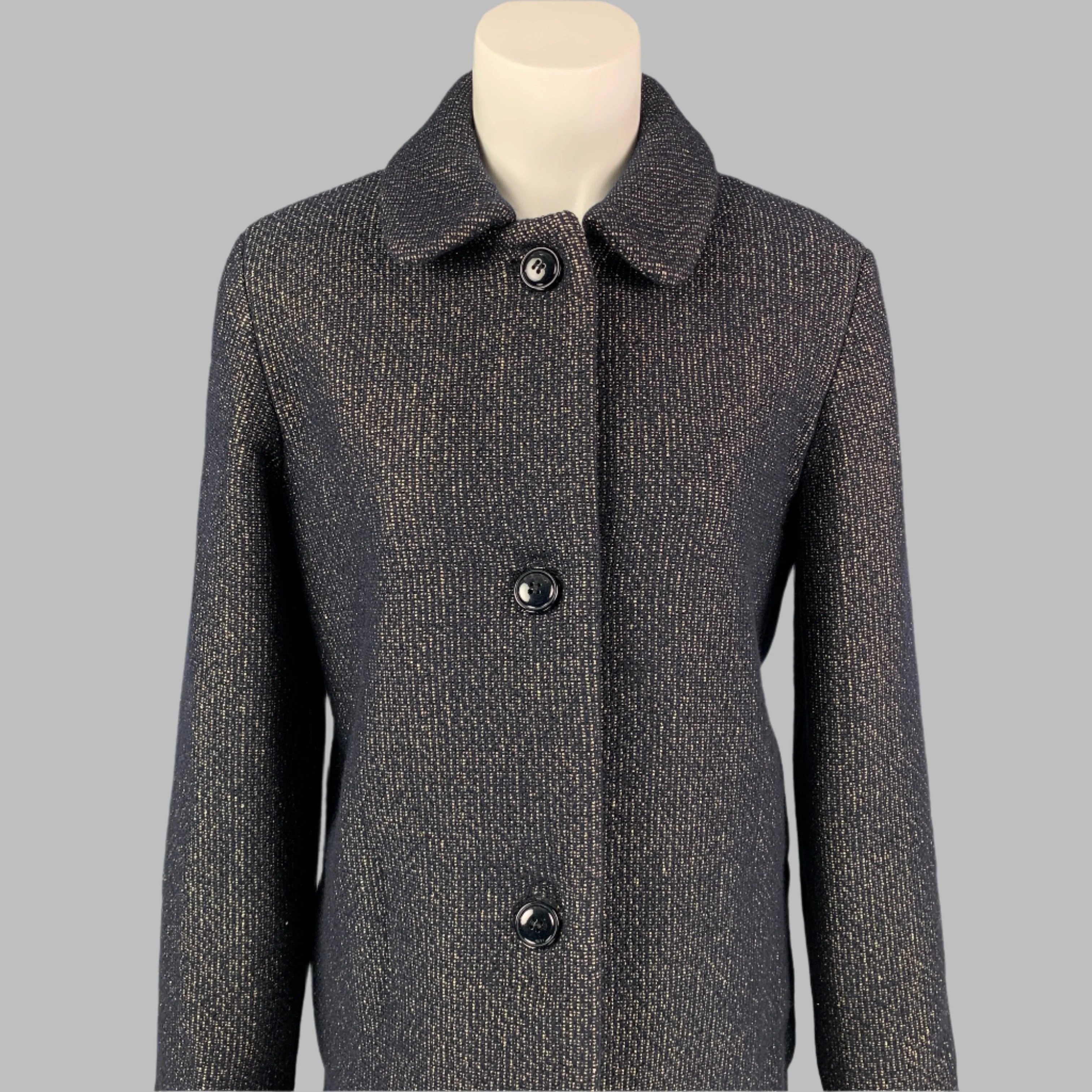 A.P.C. Size 6 Black Gold Wool Blend Metallic Buttoned Coat - Image 2