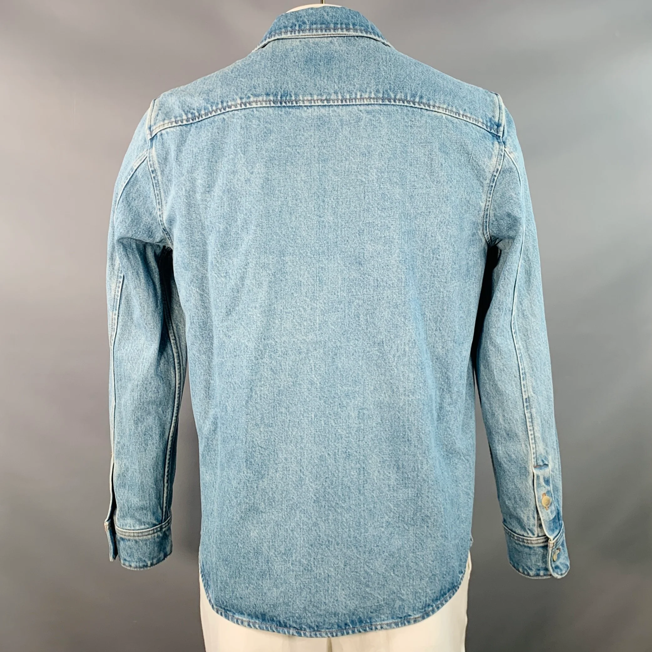 A.P.C. Size L Blue Wash Denim One Pocket Long Sleeve Shirt - Image 4
