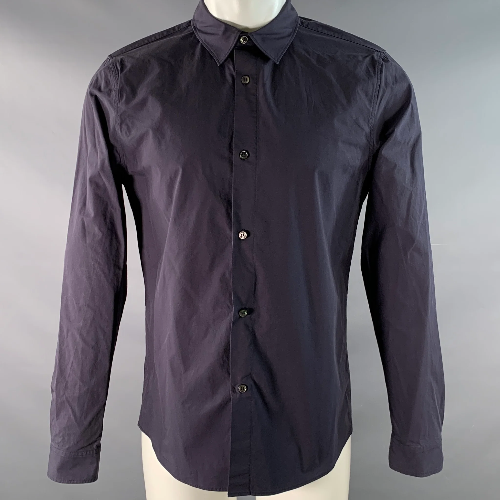 A.P.C. Size L Grey Charcoal Cotton Spread Collar Long Sleeve Shirt