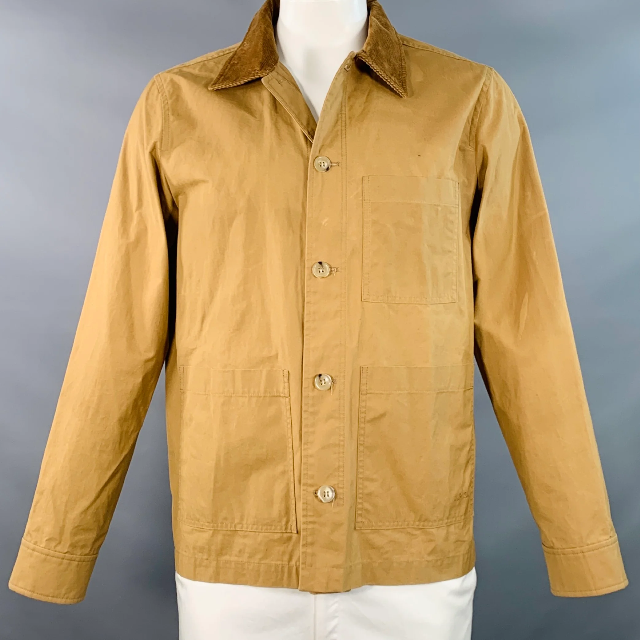 A.P.C. Size L Tan Brown Cotton Corduroy Collar Button Up Jacket