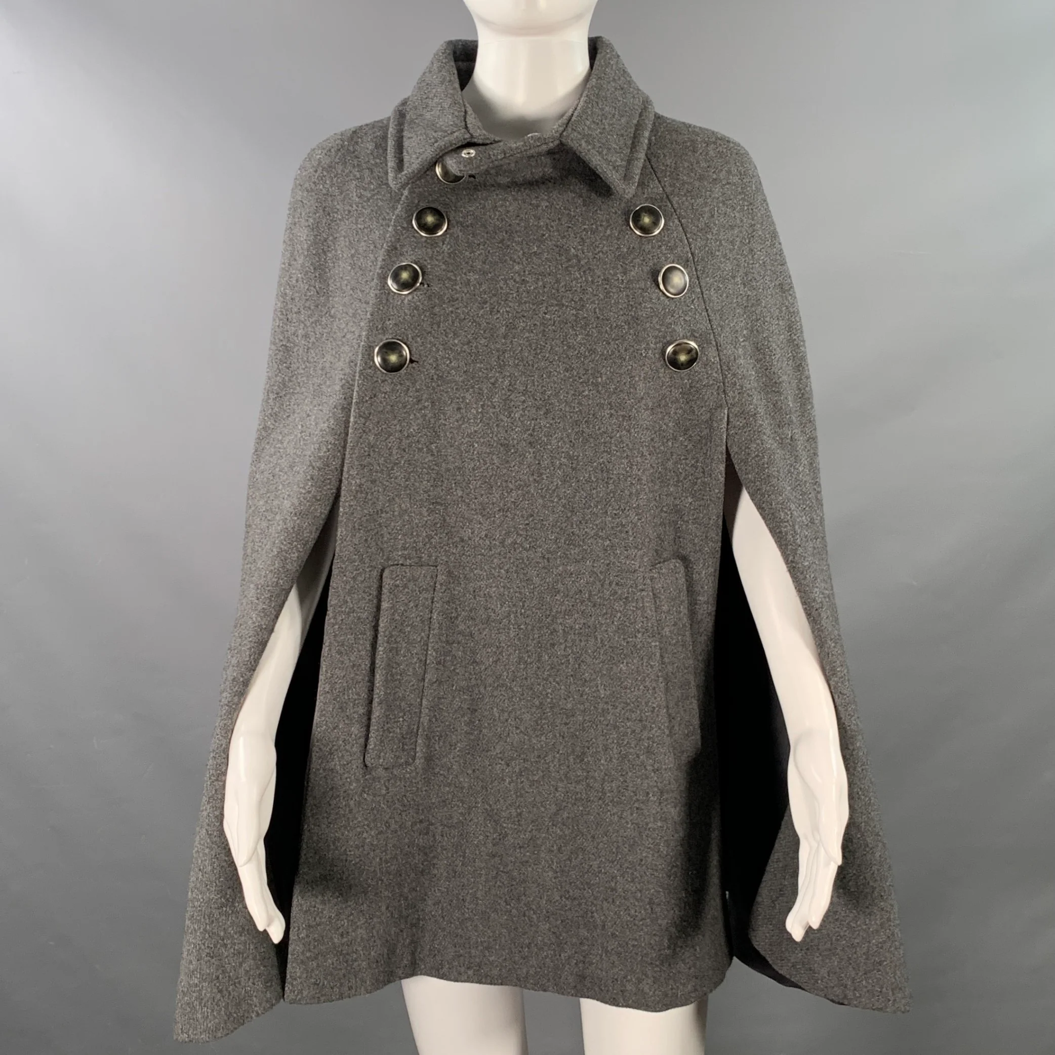 A.P.C. Size M Grey Double Breasted Twill Cape