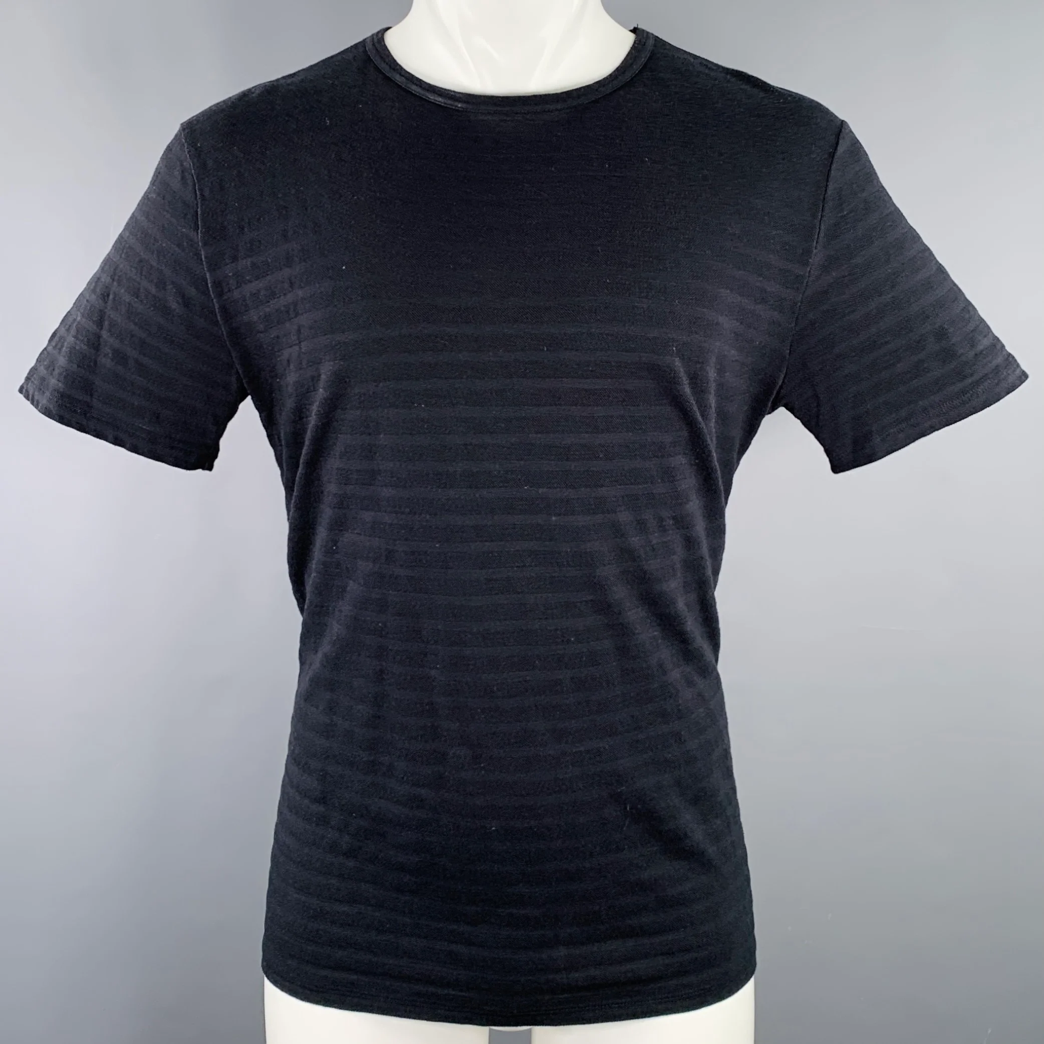 A.P.C. Size M Navy Stripe Cotton Cashmere Crew Neck T-shirt