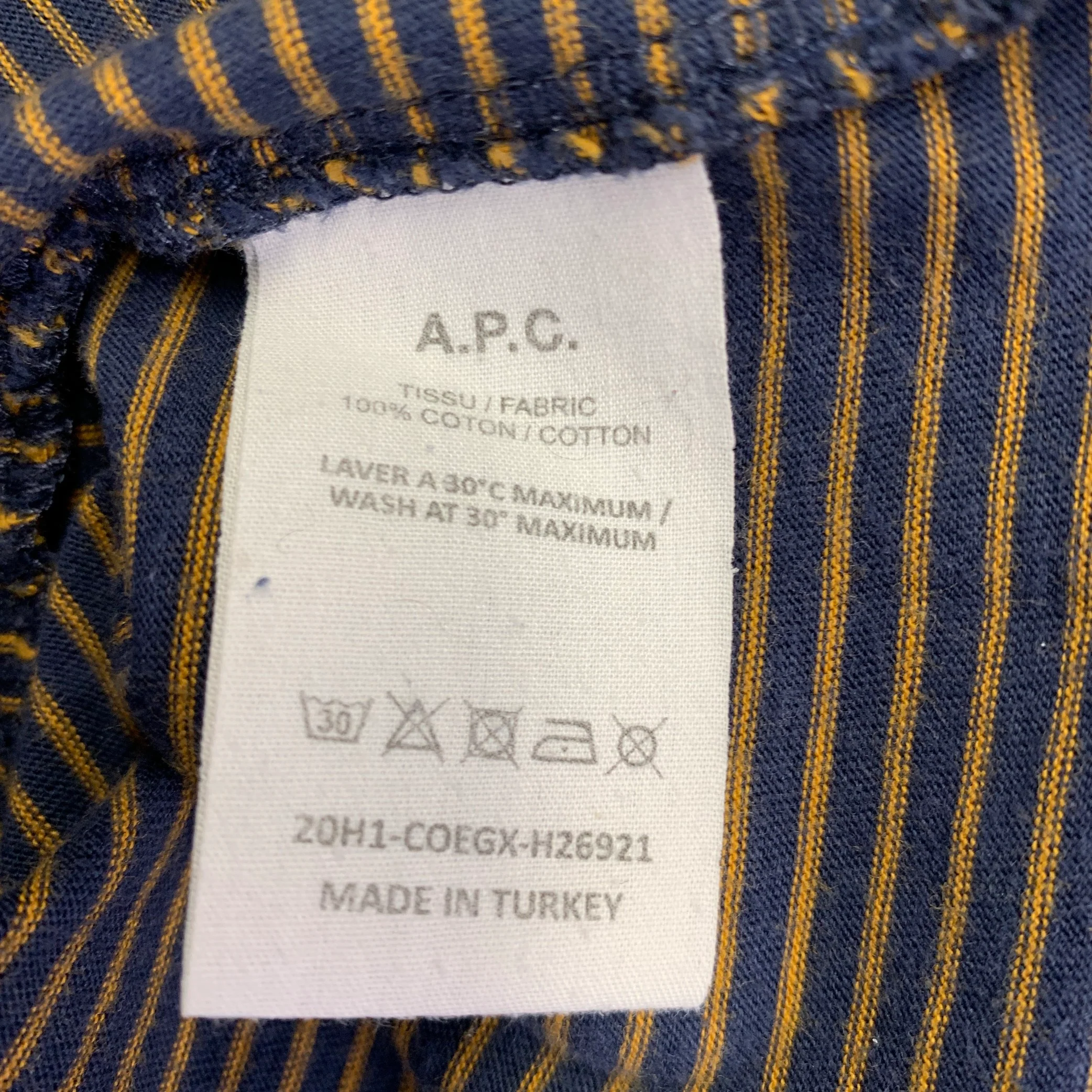 A.P.C. Size M Navy Yellow Stripe Cotton Crew-Neck T-shirt - Image 6