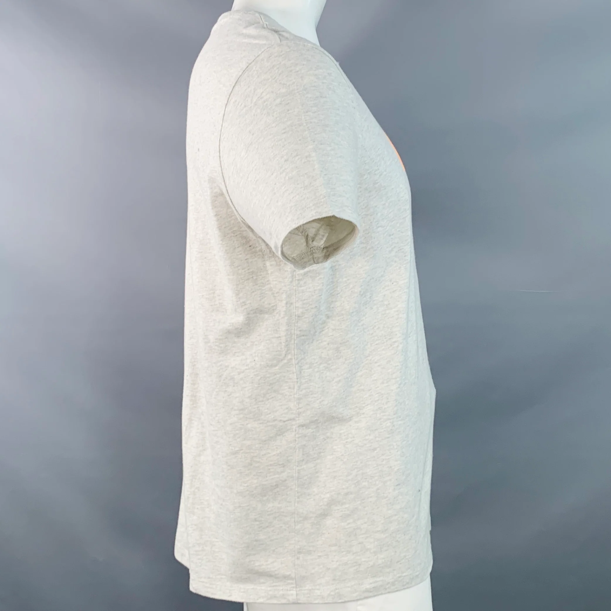A.P.C. Size XL Heather Grey Orange Cotton Logo Crew Neck T-shirt - Image 3