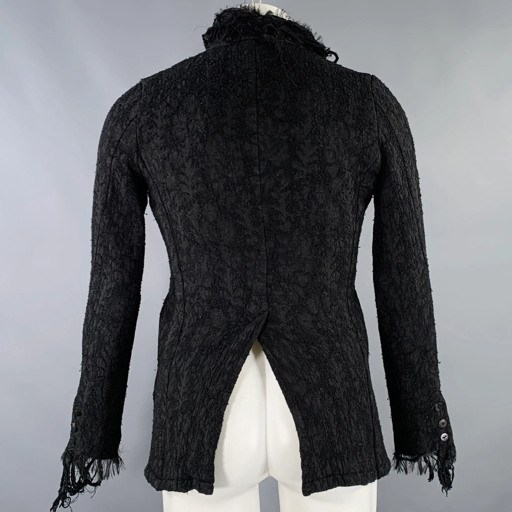 A TENTATIVE ATELIER Size 38 Black Textured Wool Blend Raw Edge Jacket - Image 5