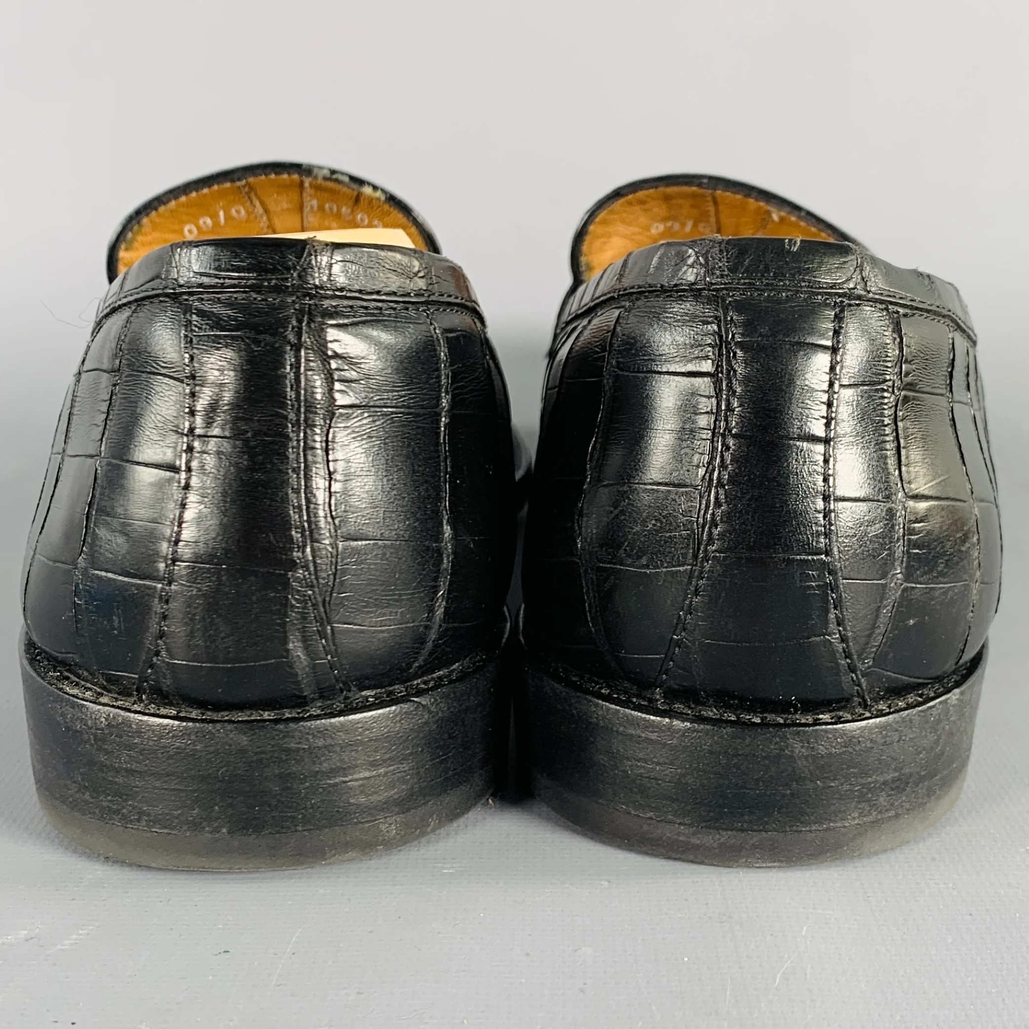 A. TESTONI Size 11.5 Black Crocodile Leather Penny Loafers - Image 3