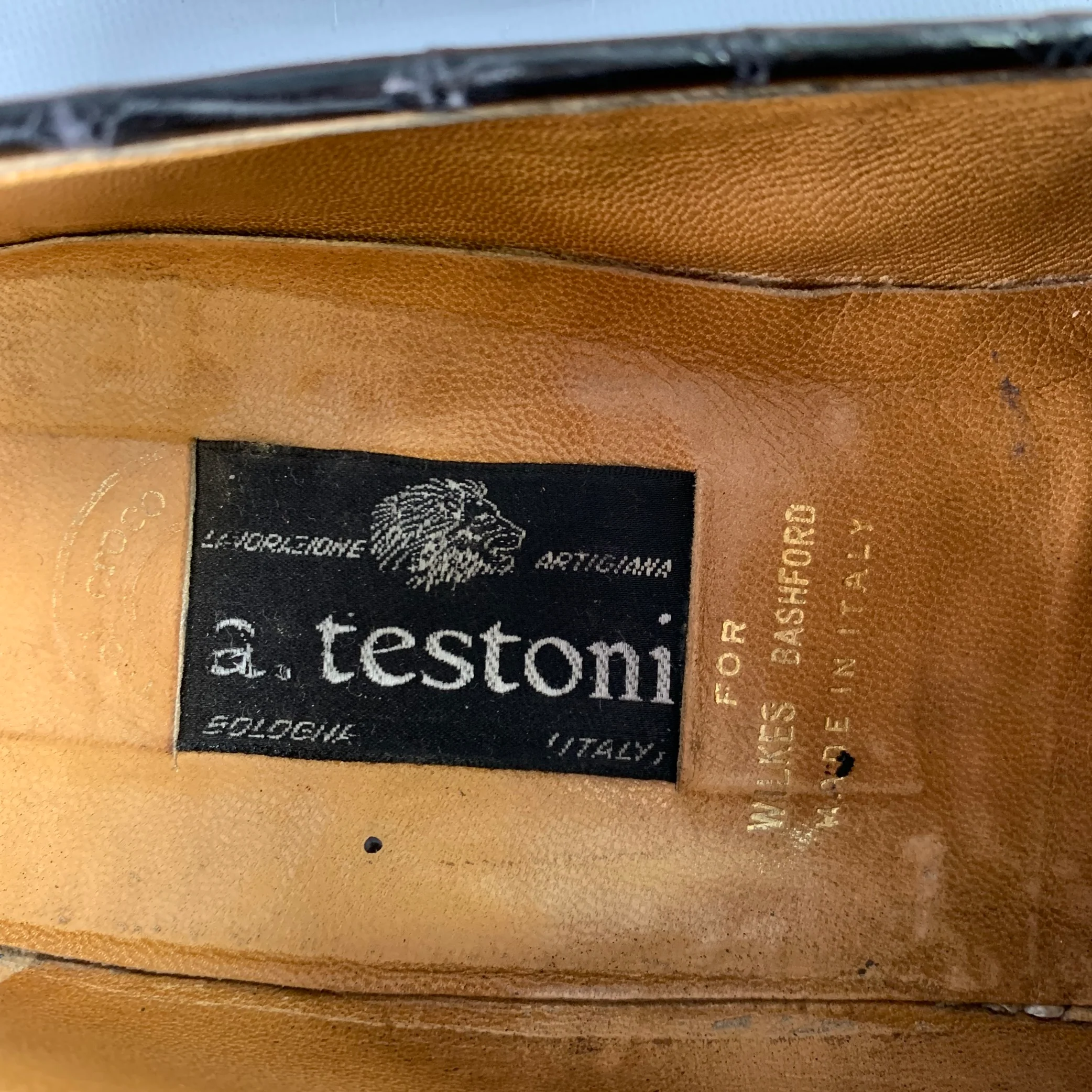A. TESTONI Size 11.5 Black Crocodile Leather Penny Loafers - Image 7