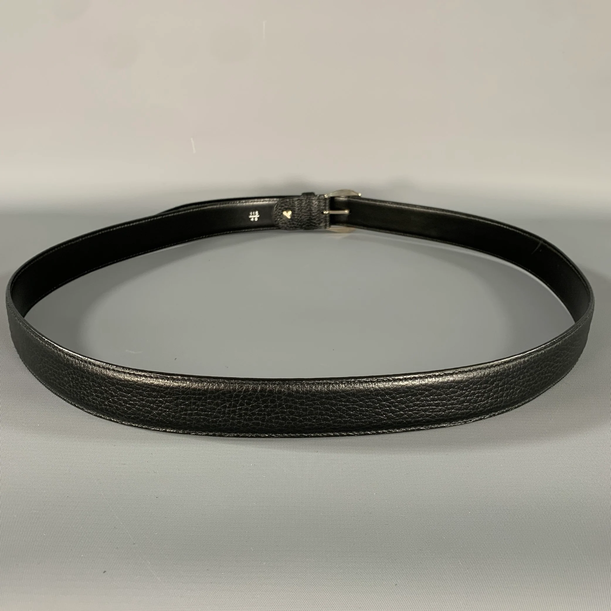 A. TESTONI Size 46 Black Pebble Grain Leather Belt - Image 3