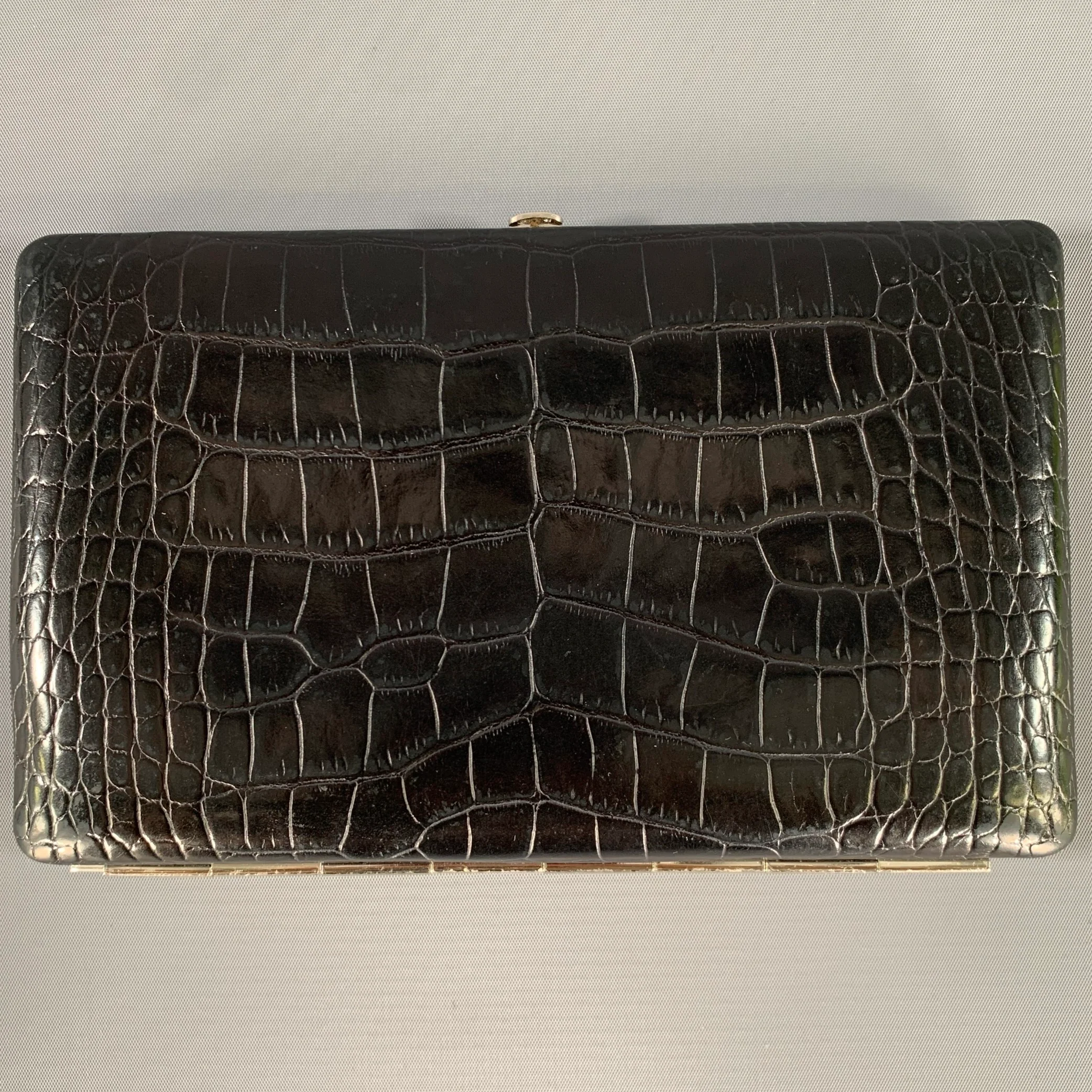 ABAS Black Embossed Leather Metal Clutch