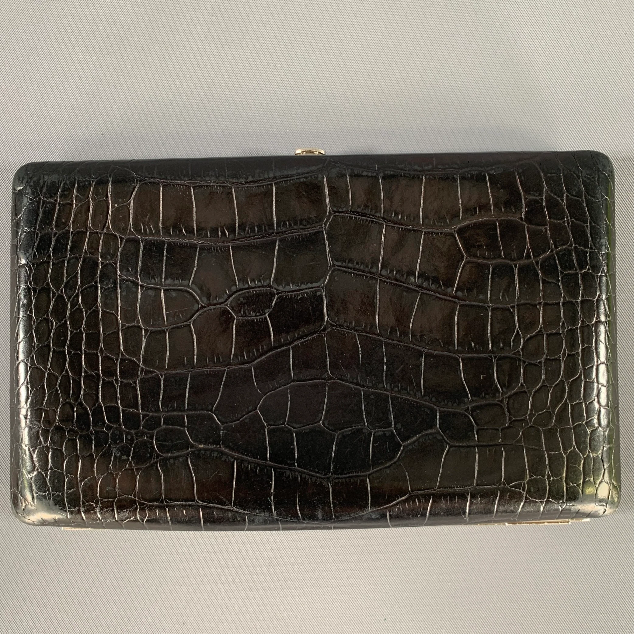 ABAS Black Embossed Leather Metal Clutch - Image 2