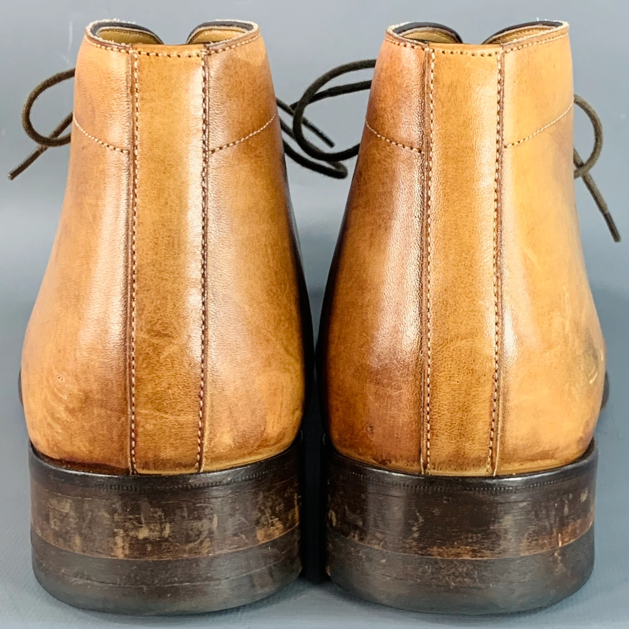 ACE MARKS Size 10.5 Tan Antique Leather Chukka Lace-Up Boots - Image 3
