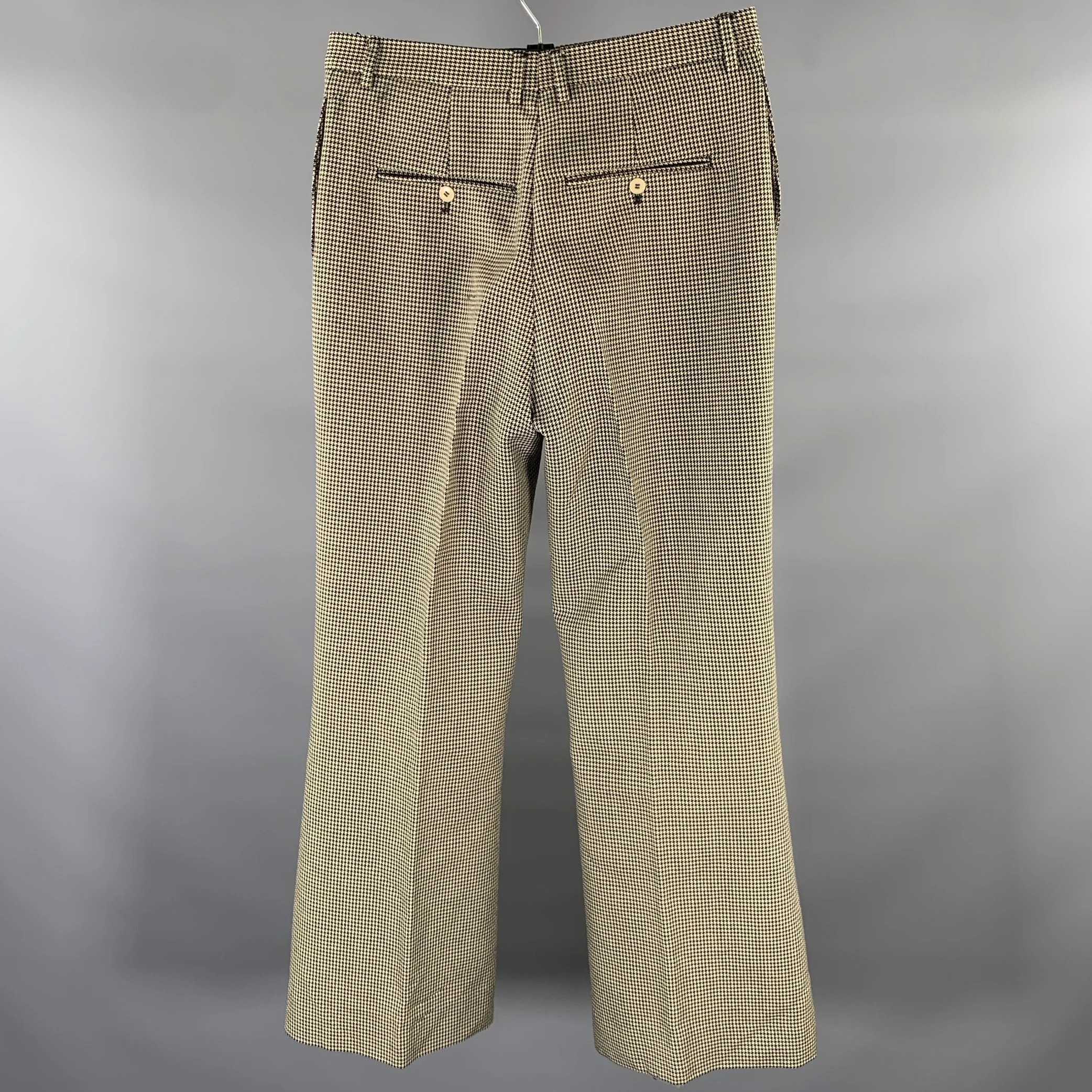 ACNE Size 31 Cream Black Houndstooth Wool Wide Leg Dress Pants - Image 3