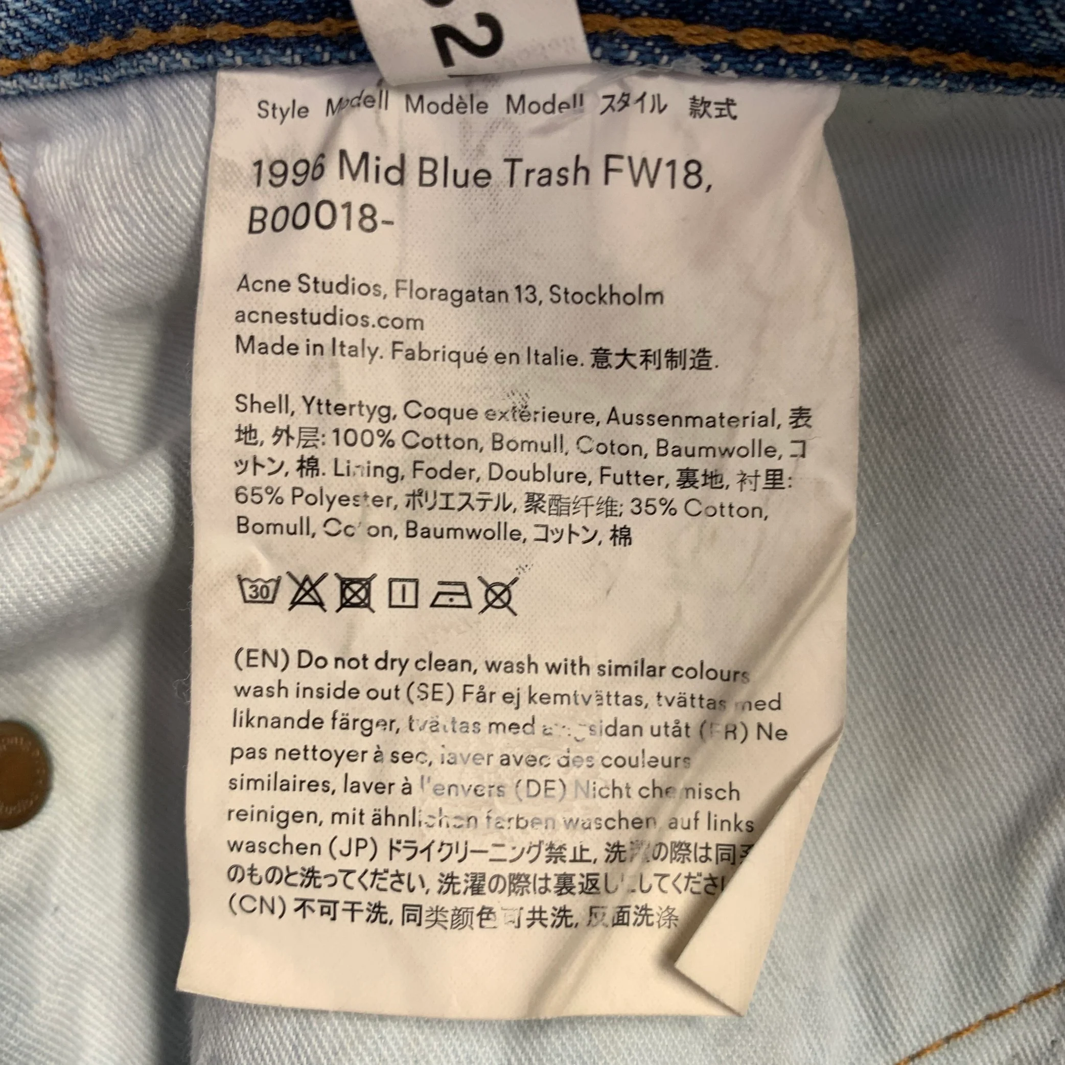 ACNE STUDIOS FW18 Size 30 1996 Trash Blue Cotton Straight Distressed Jeans - Image 6
