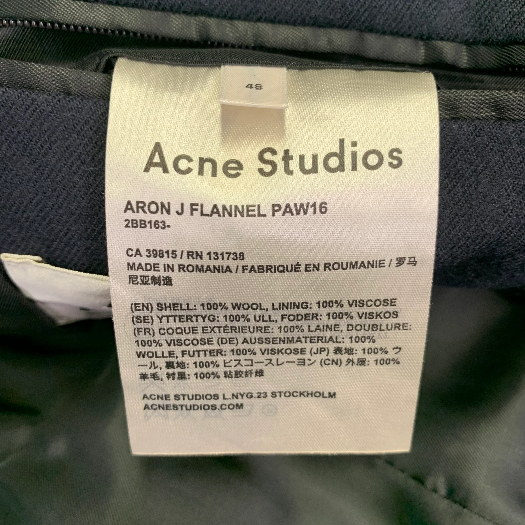 ACNE STUDIOS Pre-AW16 Size 38 Aron J Flannel Navy Wool Single Breasted Sport Coat - Image 8