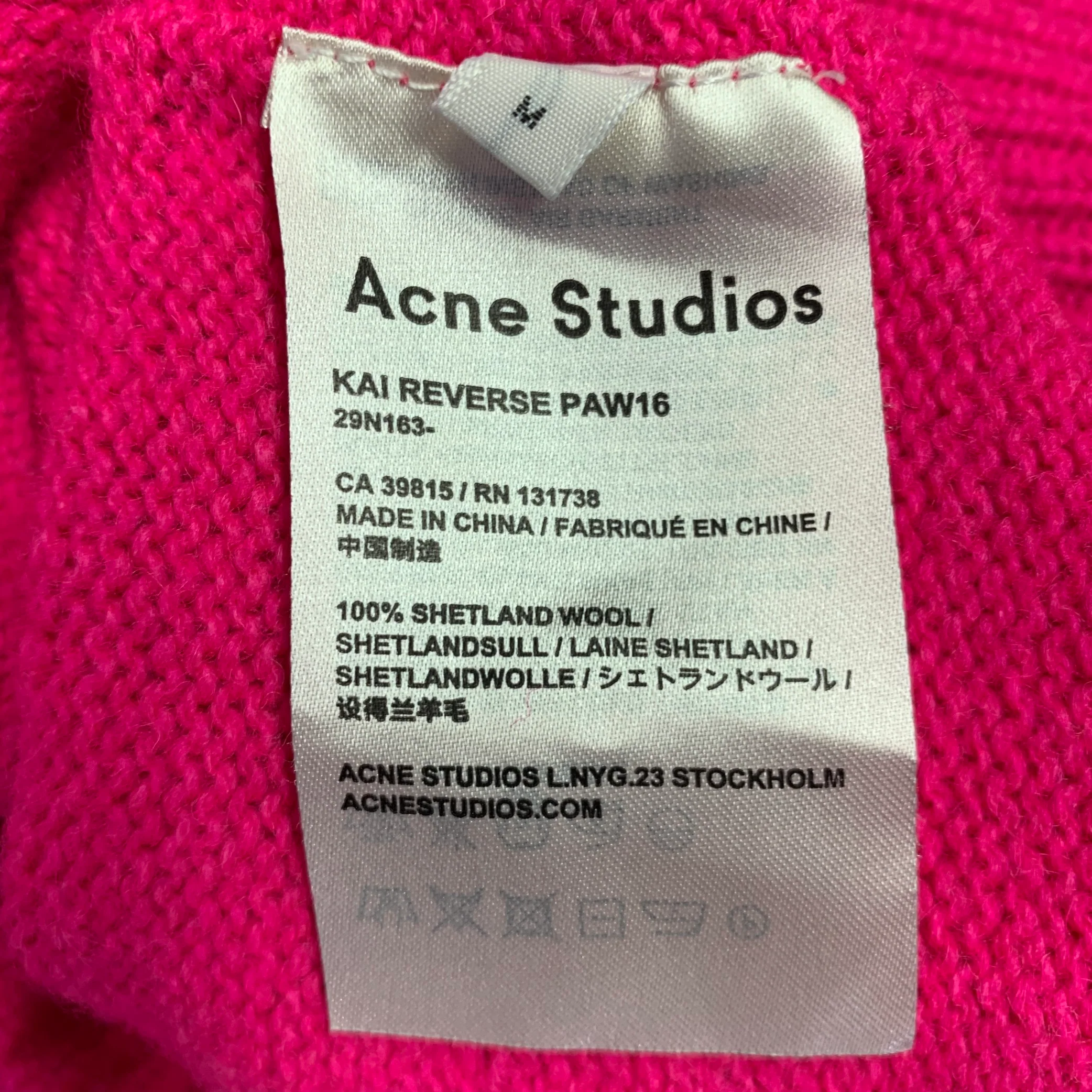 ACNE STUDIOS Pre-AW16 Size M -Kai- Pink Fuchsia Wool Crew Neck Sweater - Image 8