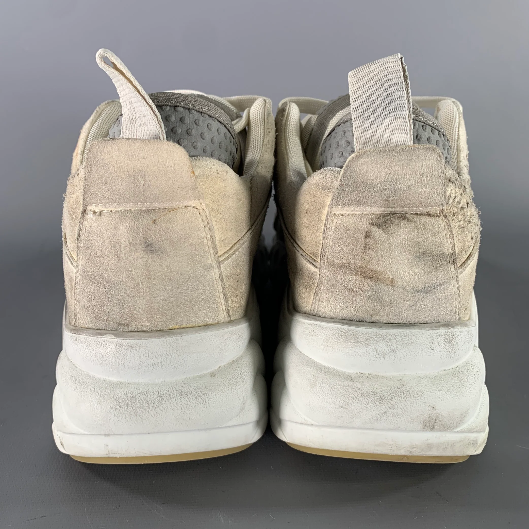 ACNE STUDIOS Size 10 White Cream Distressed Suede Lace Sneakers - Image 3